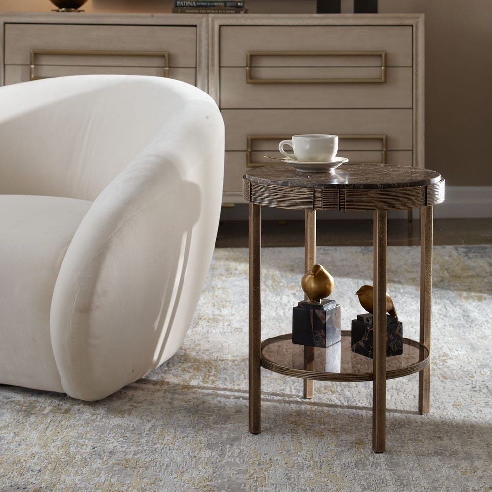 Uttermost Cusano Rich White And Brown Round Marble Top Accent Table - Image 1