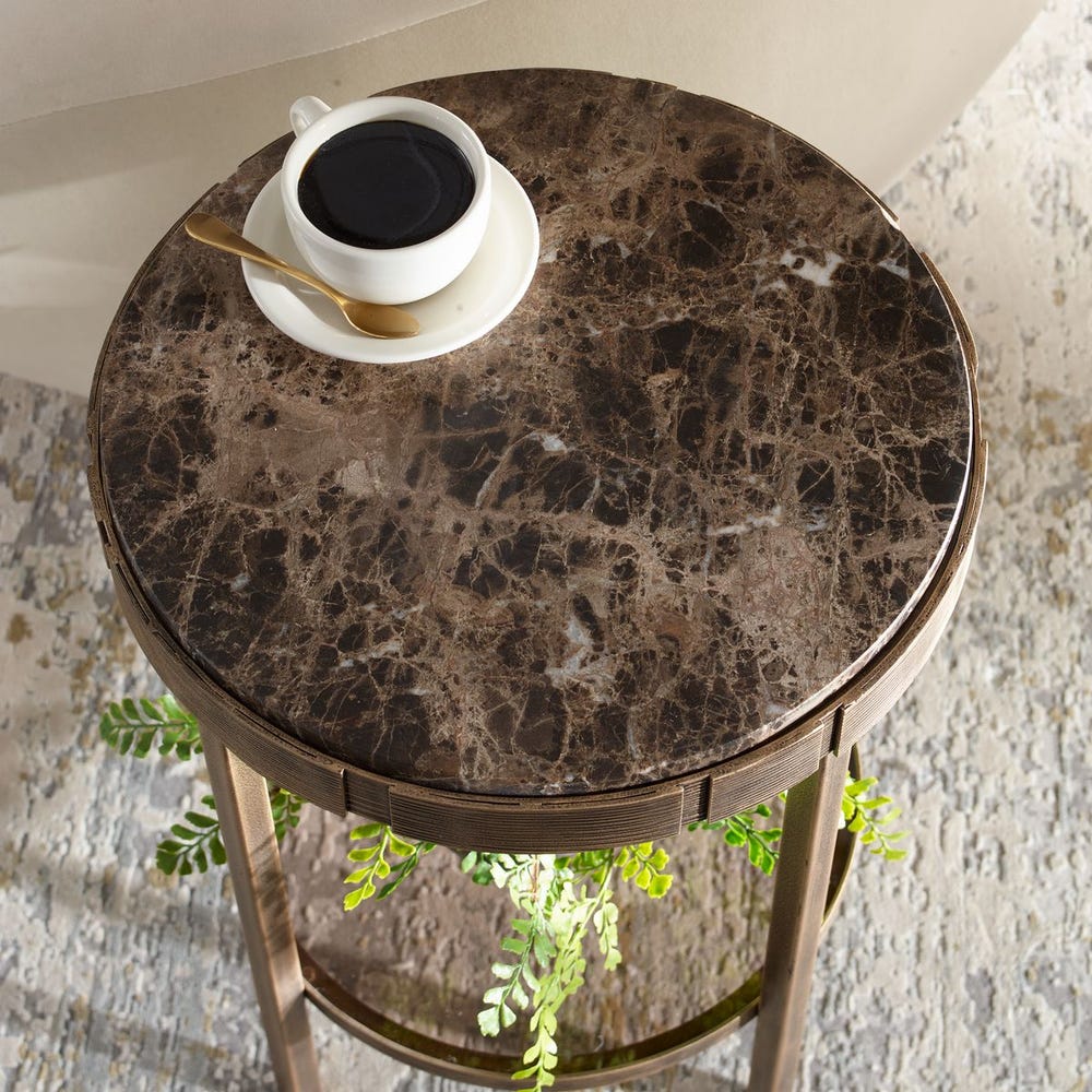 Uttermost Cusano Rich White And Brown Round Marble Top Accent Table - Image 3
