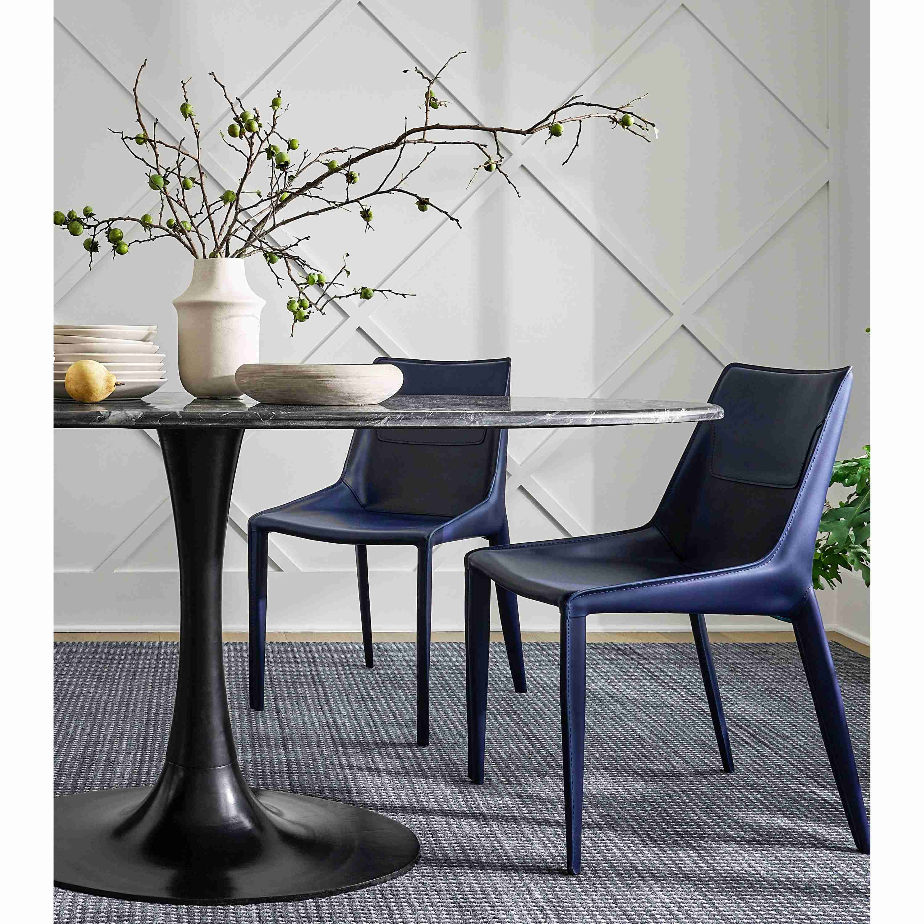 Surya Hanks Modern Navy Blue Faux Leather Set of 2 Dining Chairs - Image 2