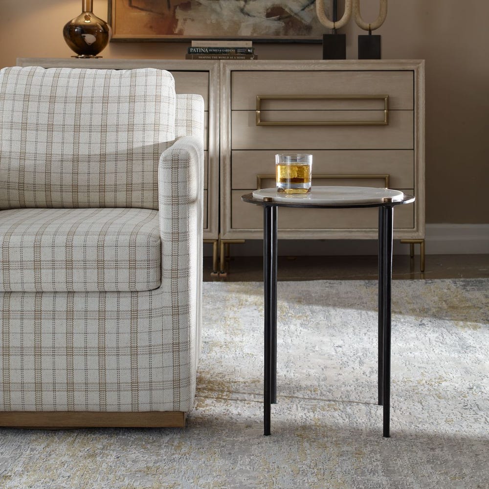 Uttermost Wren White Marble Slab With Cast Iron Base Accent Table - Image 2