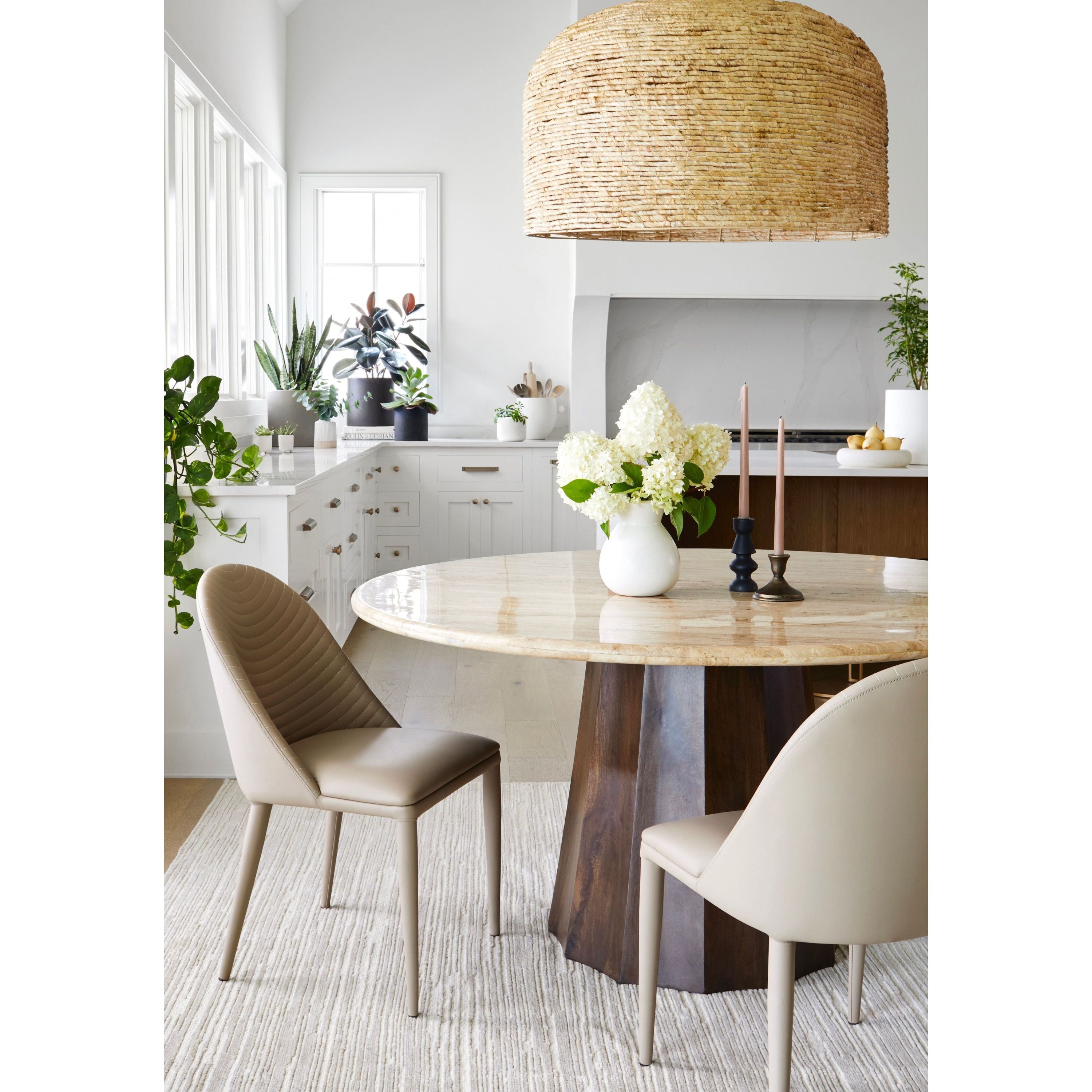 Surya Lacey Modern Beige Faux Leather Set of 2 Dining Chairs - Image 3
