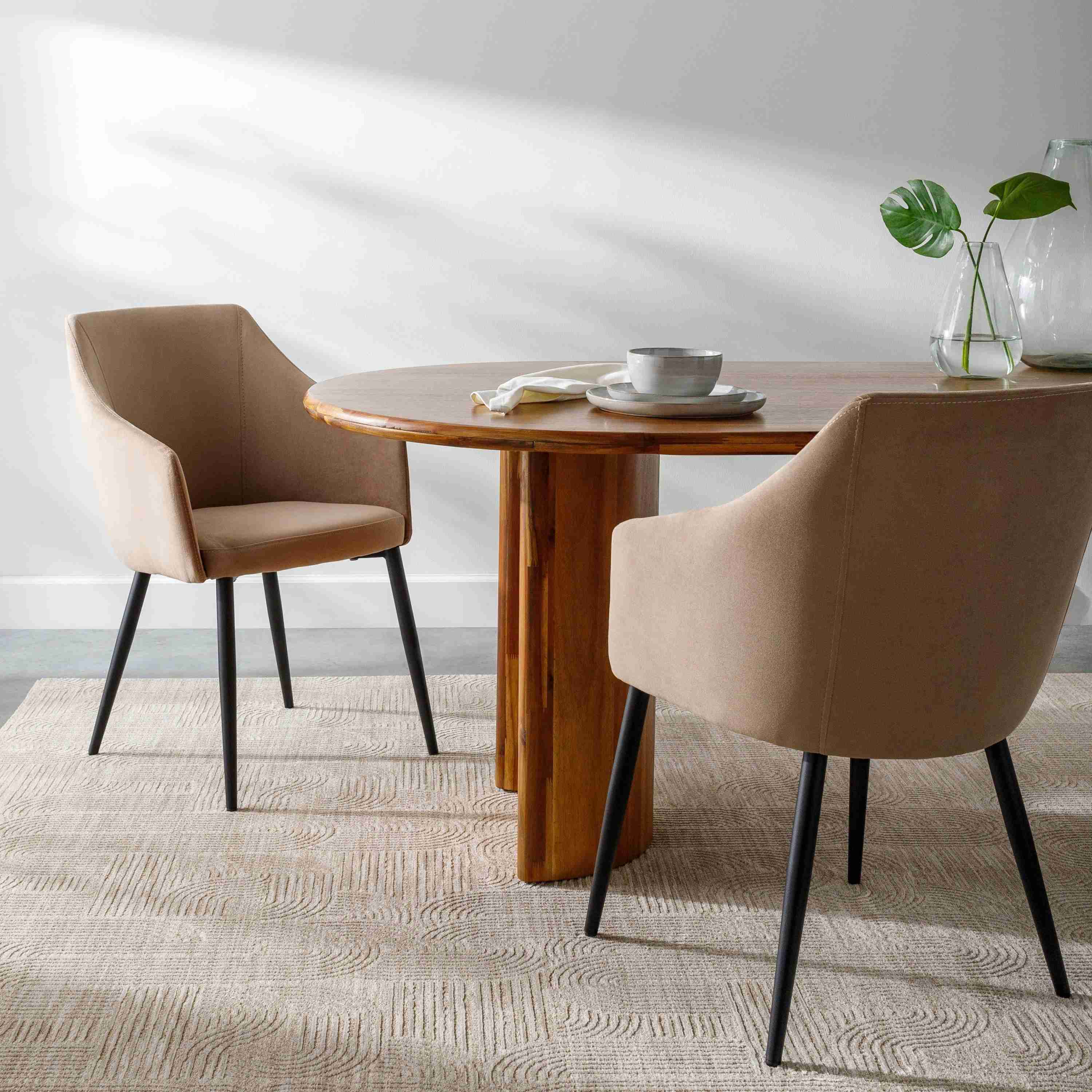 Surya Milford Modern SET OF 2 Cream Velvet Dining Chairs With Black Metal Legs - Image 2