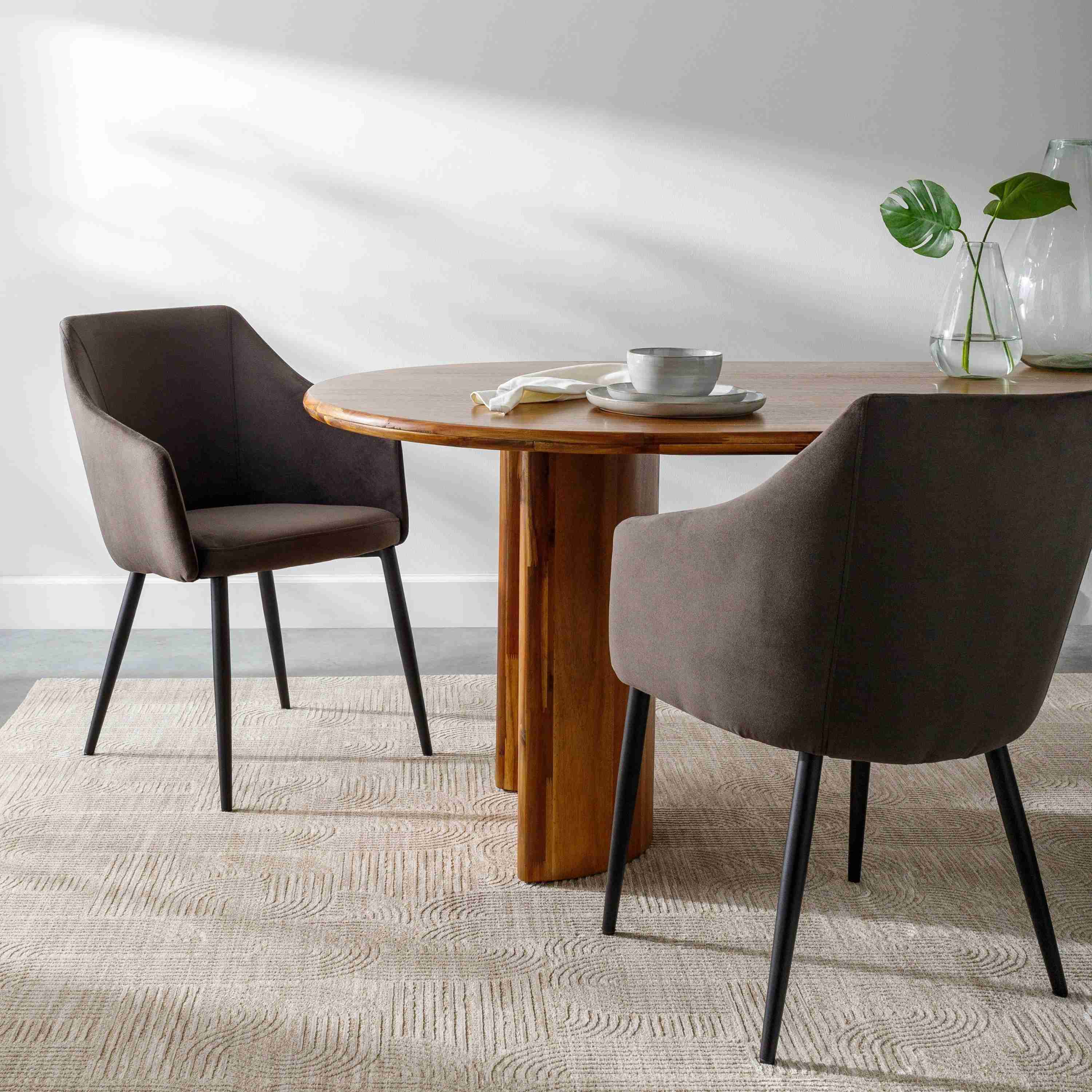 Surya Milford Modern SET OF 2 Charcoal Grey Velvet Dining Chairs With Black Metal Legs - Image 2