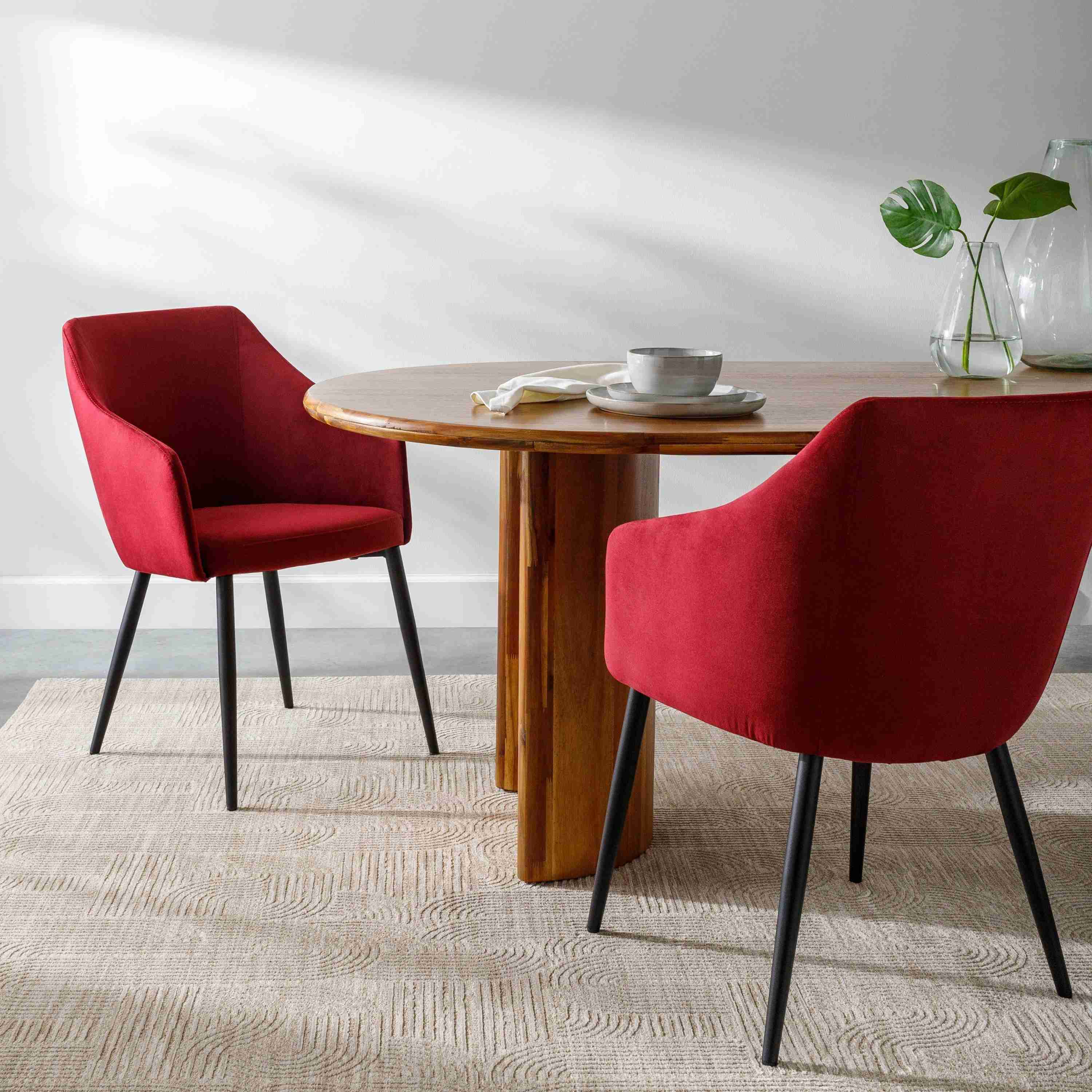 Surya Milford Modern SET OF 2 Cranberry Velvet Dining Chairs With Black Metal Legs - Image 2