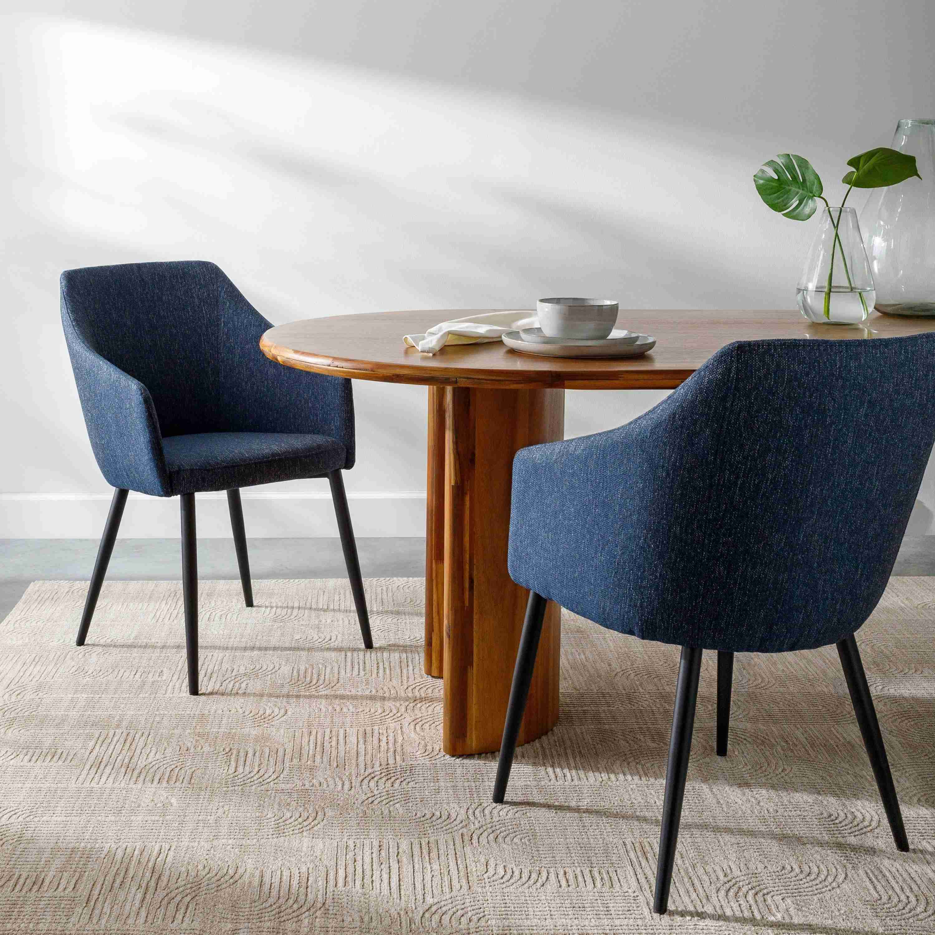 Surya Milford Modern SET OF 2 Navy Blue Jacquard Dining Chairs With Black Metal Legs - Image 2