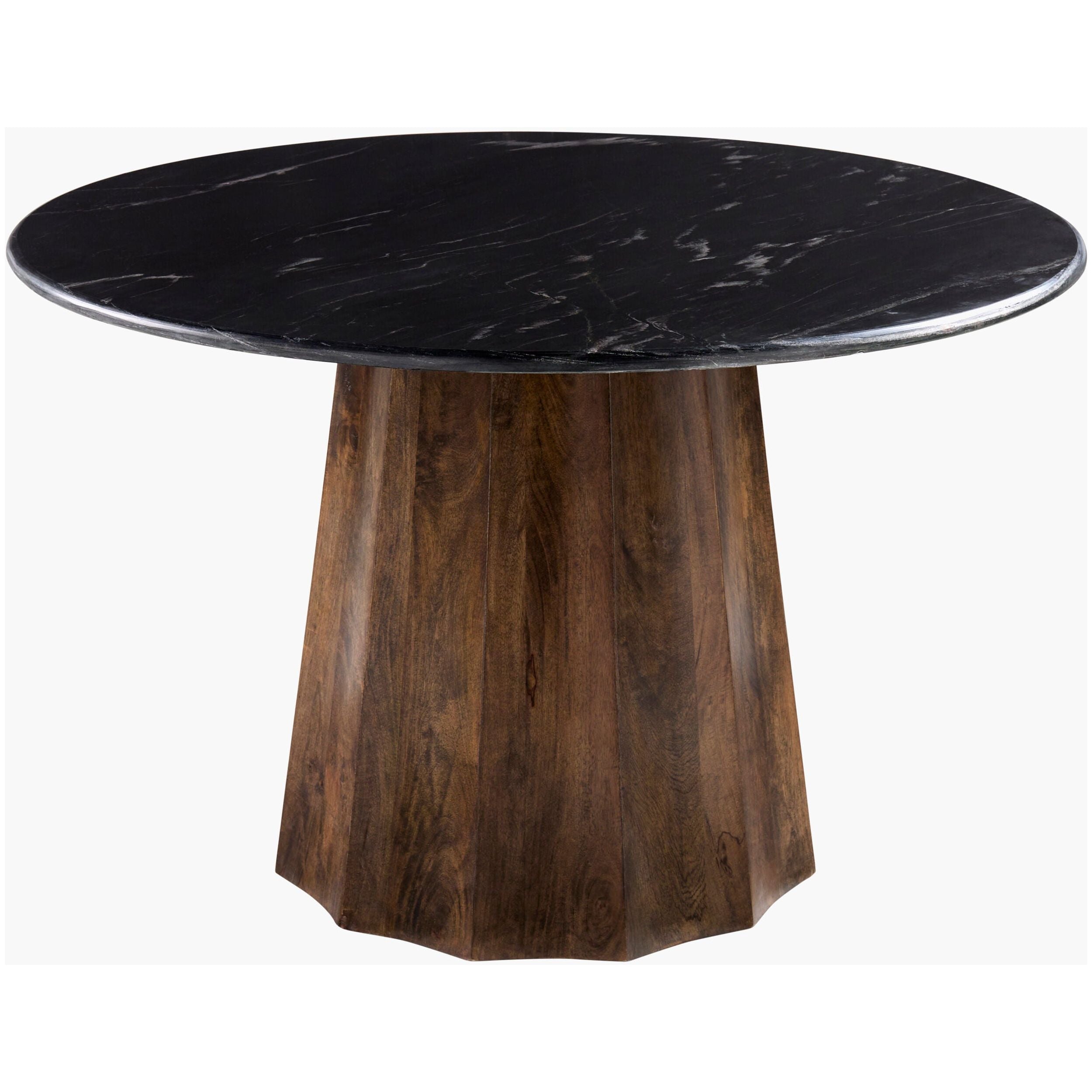 Surya Linus Modern Black Marble Top With Dark Mango Wood 47” Round Dining Table - Image 1