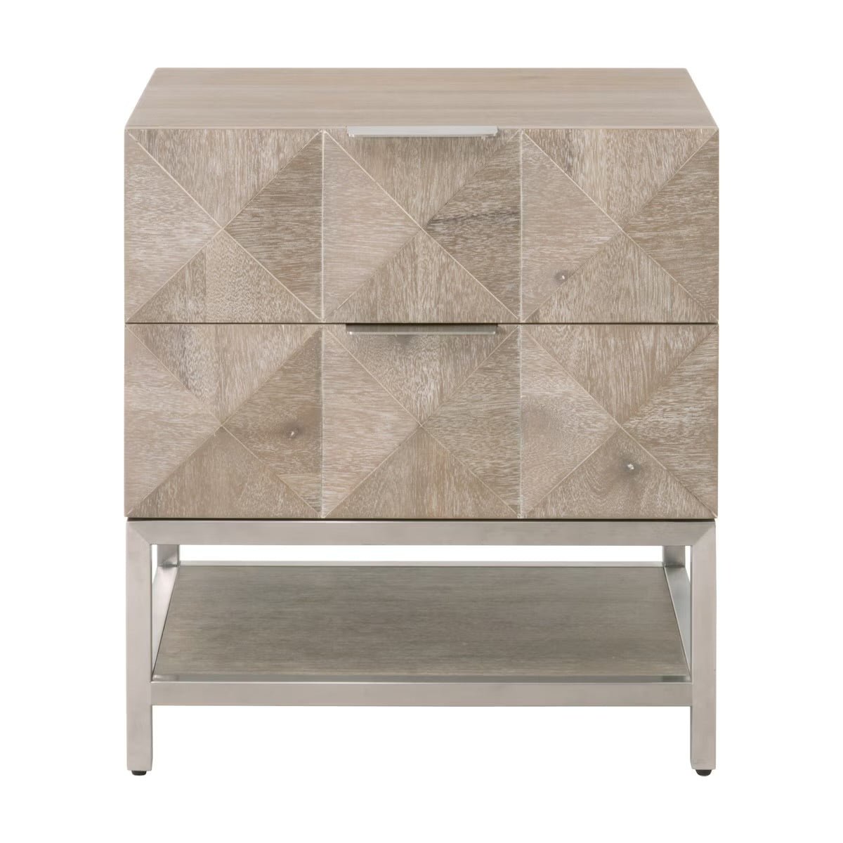 Essentials For Living Atlas 2-Drawer Nightstand ~ Natural Gray Acacia, Brushed Stainless Steel Hardware ~ LIMITED QUANTITY! ~ 1 LEFT! - Image 1