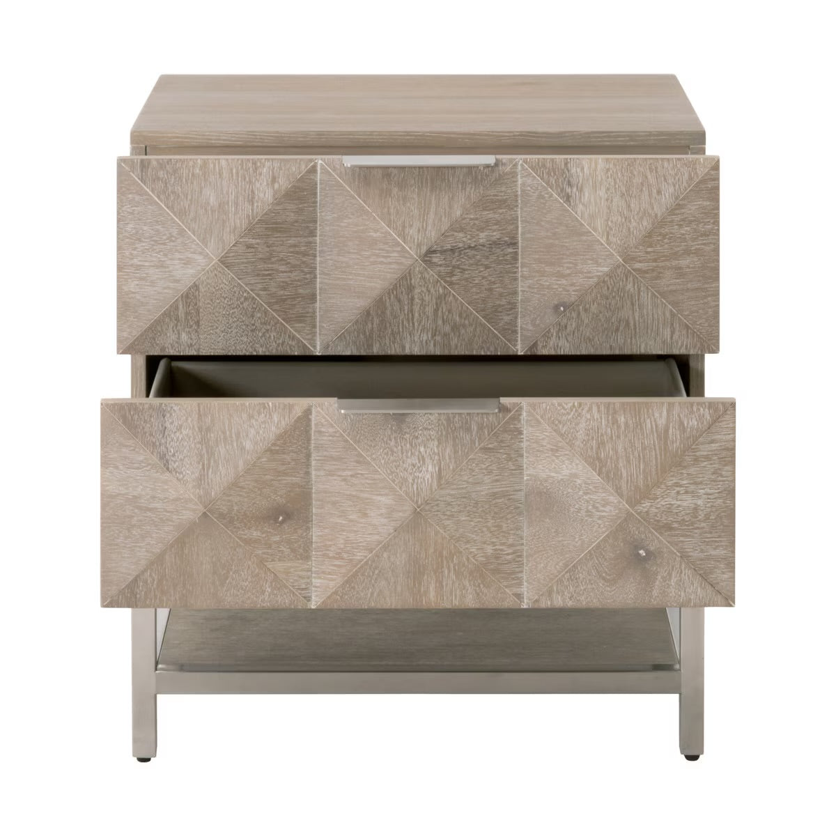 Essentials For Living Atlas 2-Drawer Nightstand ~ Natural Gray Acacia, Brushed Stainless Steel Hardware ~ LIMITED QUANTITY! ~ 1 LEFT! - Image 2