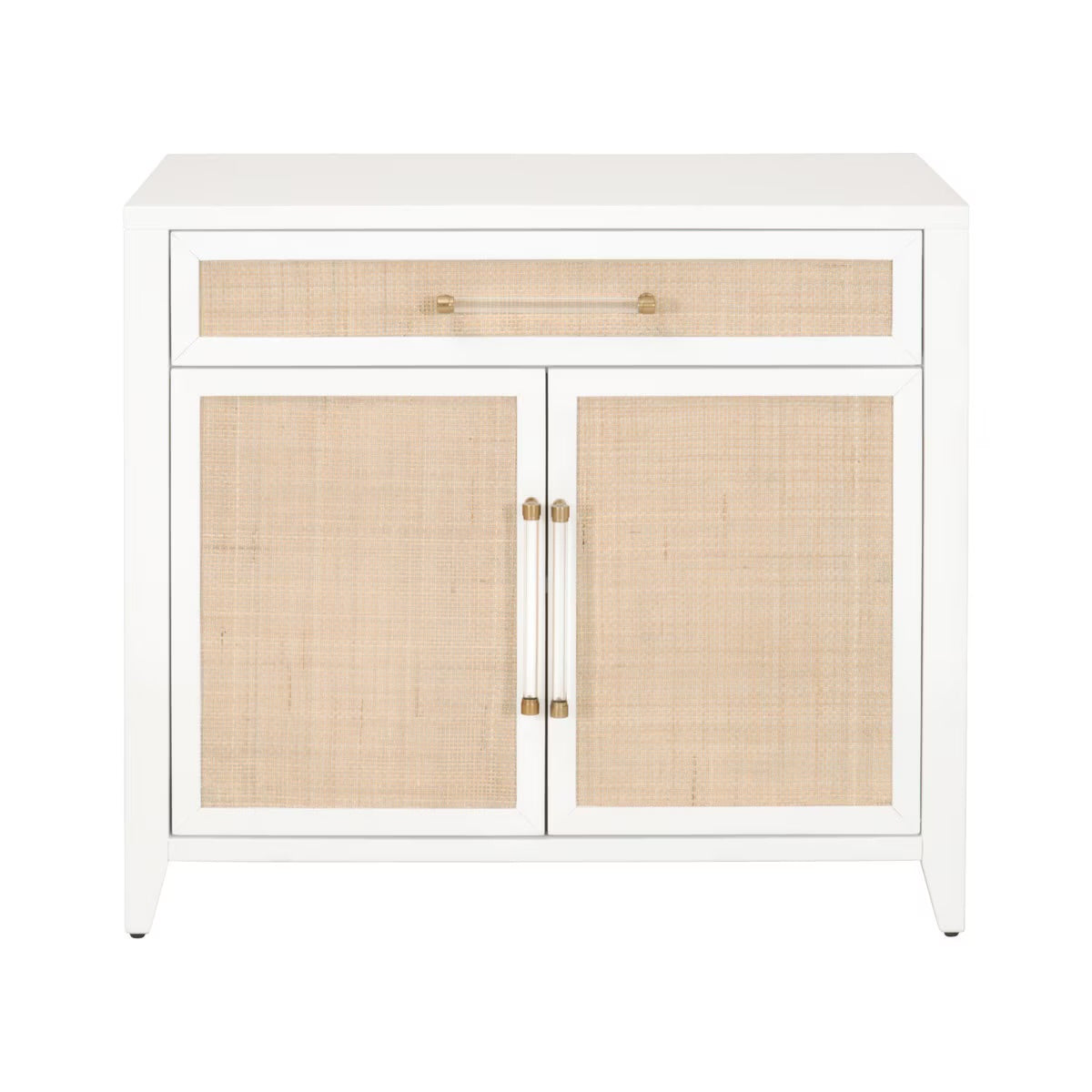 Essentials For Living Holland Media Chest~ Matte White, Natural Ratten - Image 1