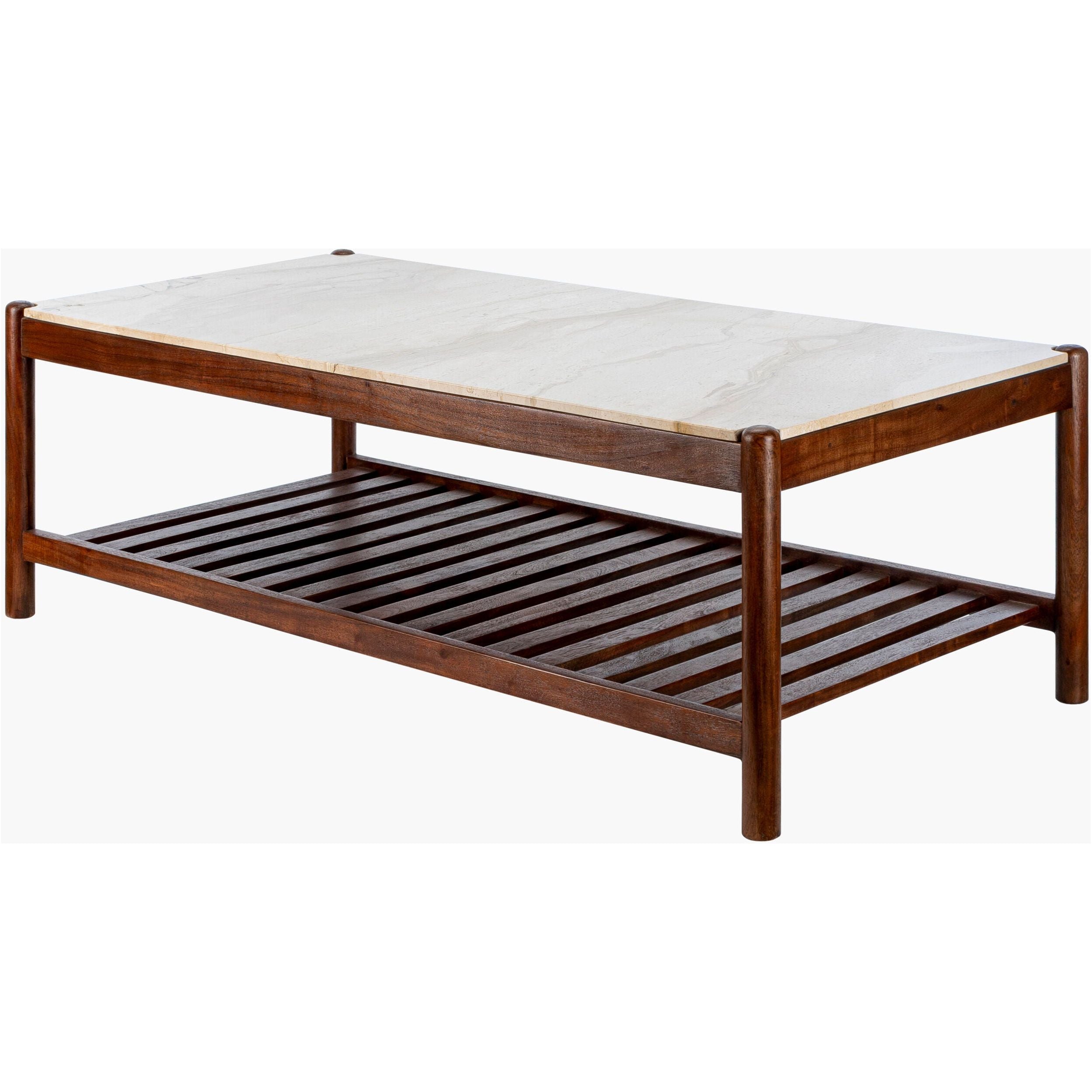 Surya Guapa Modern Cream Marble and Brushed Acacia Wood Coffee Table - Image 2