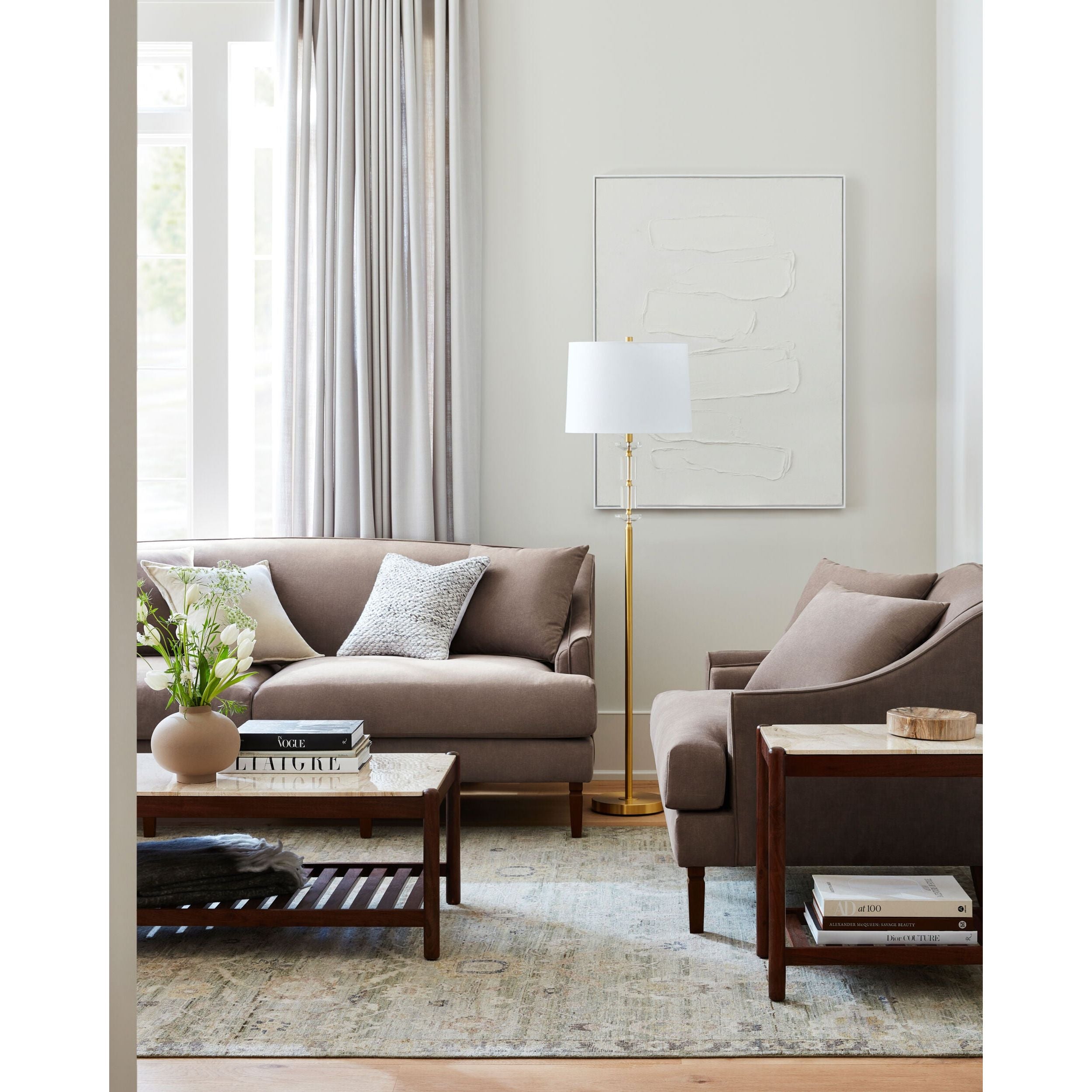 Surya Guapa Modern Cream Marble and Brushed Acacia Wood Coffee Table - Image 1