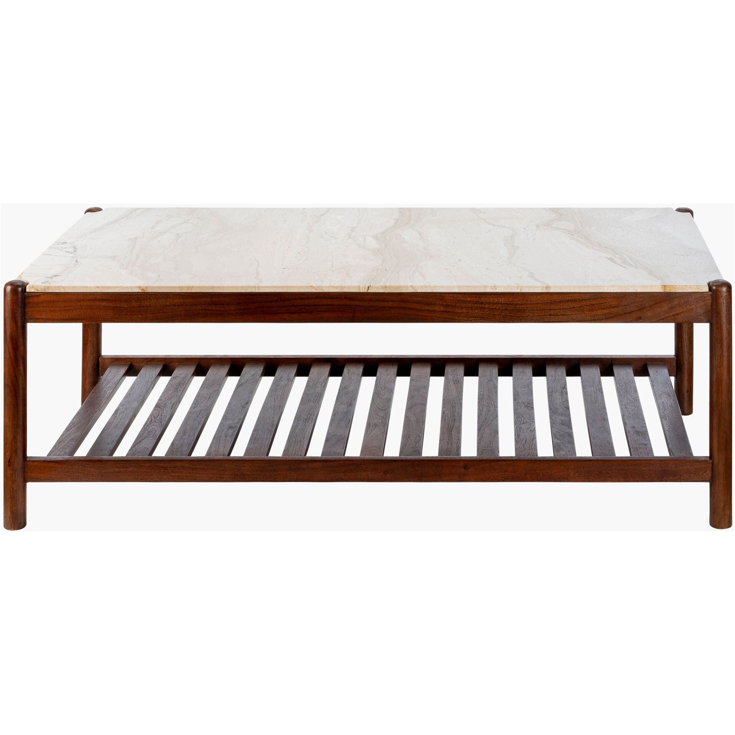 Surya Guapa Modern Cream Marble and Brushed Acacia Wood Coffee Table - Image 3