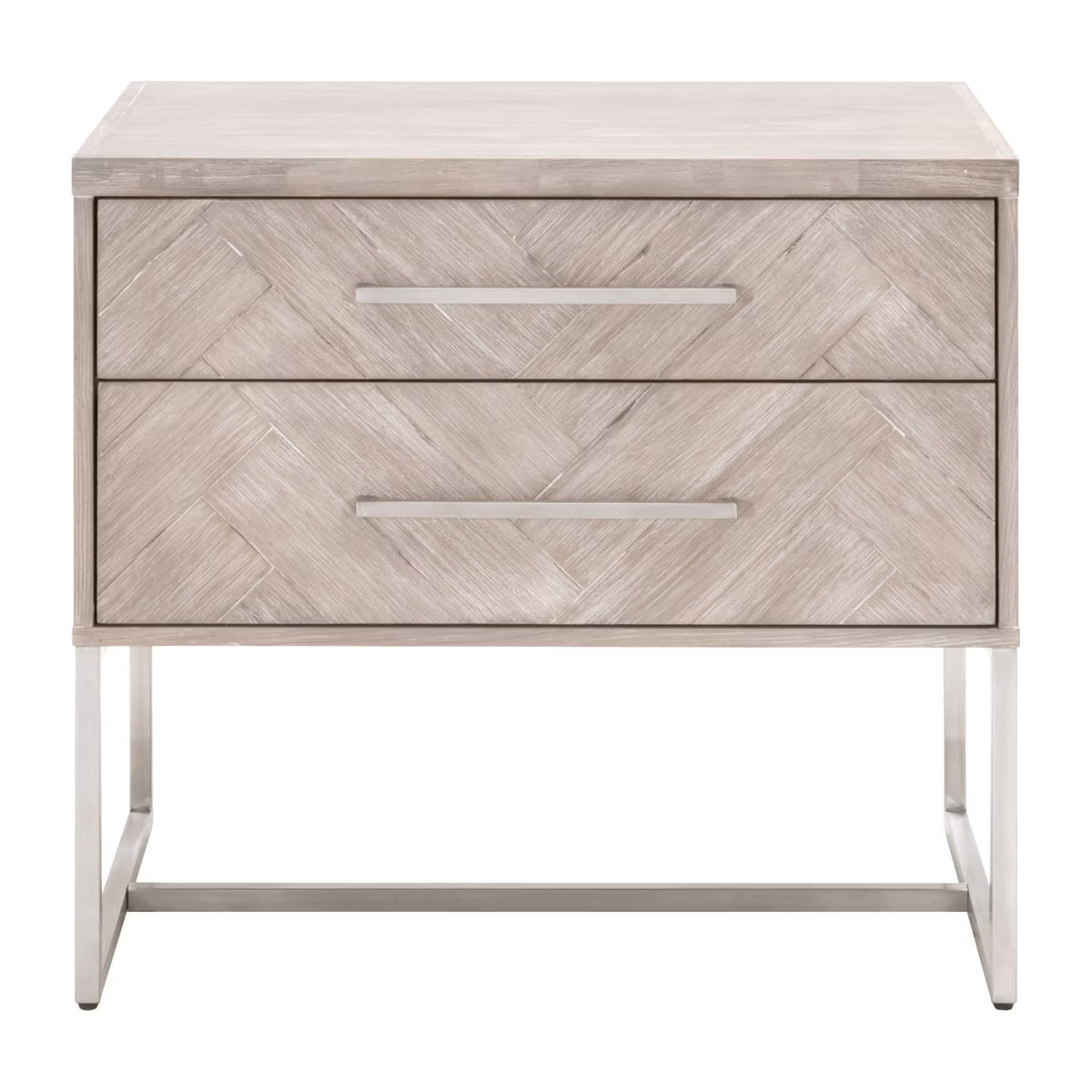 Essentials For Living Mosaic  2-Drawer Nightstand~ Natural Gray Acacia, Brushed Stainless Steel Hardware ~ LIMITED QUANTITY! ONLY 1 LEFT! - Image 1