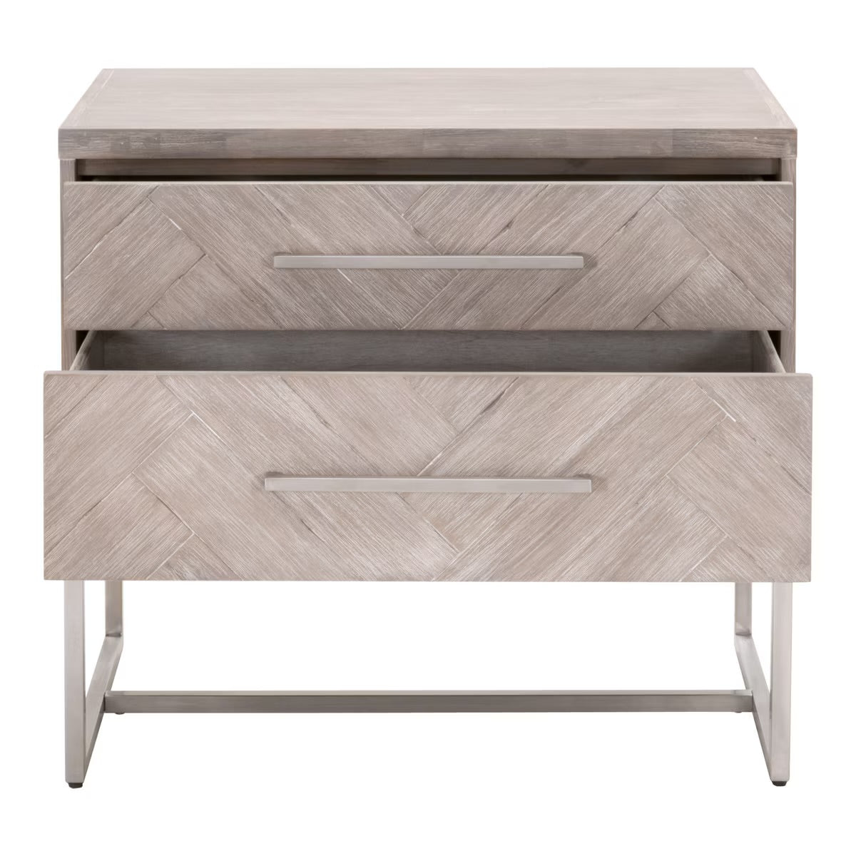 Essentials For Living Mosaic  2-Drawer Nightstand~ Natural Gray Acacia, Brushed Stainless Steel Hardware ~ LIMITED QUANTITY! ONLY 1 LEFT! - Image 2