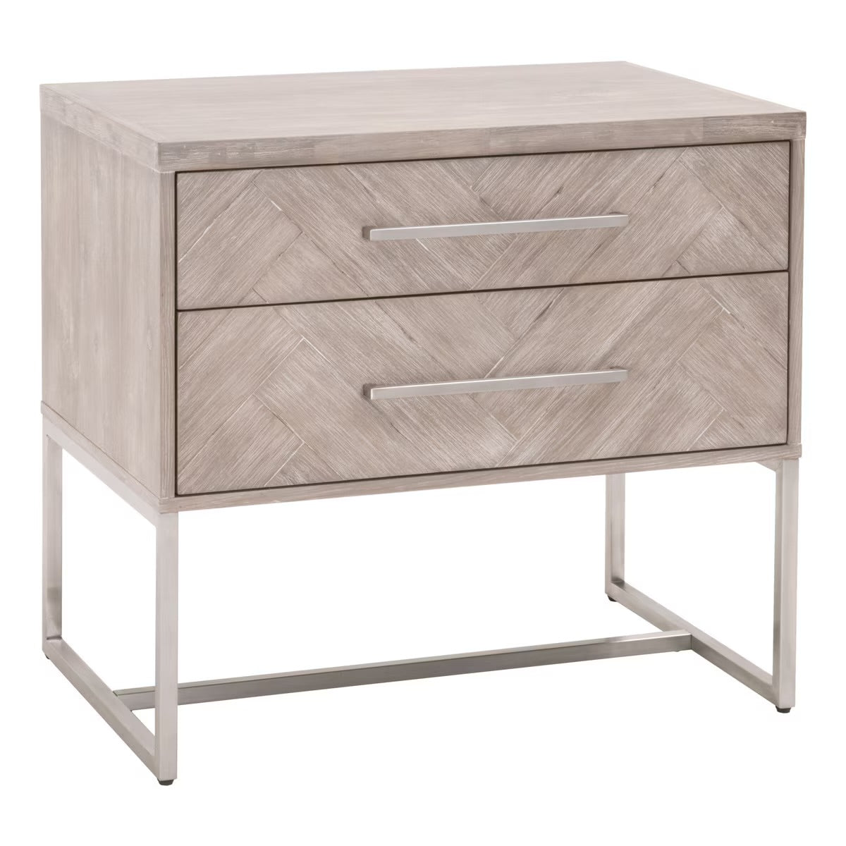Essentials For Living Mosaic  2-Drawer Nightstand~ Natural Gray Acacia, Brushed Stainless Steel Hardware ~ LIMITED QUANTITY! ONLY 1 LEFT! - Image 3