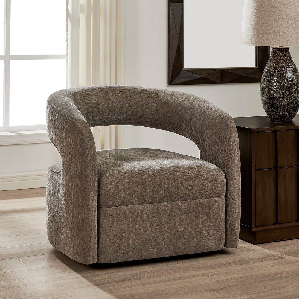 Uttermost Breis Barrel Taupe Velvet Swivel Chair - Image 2