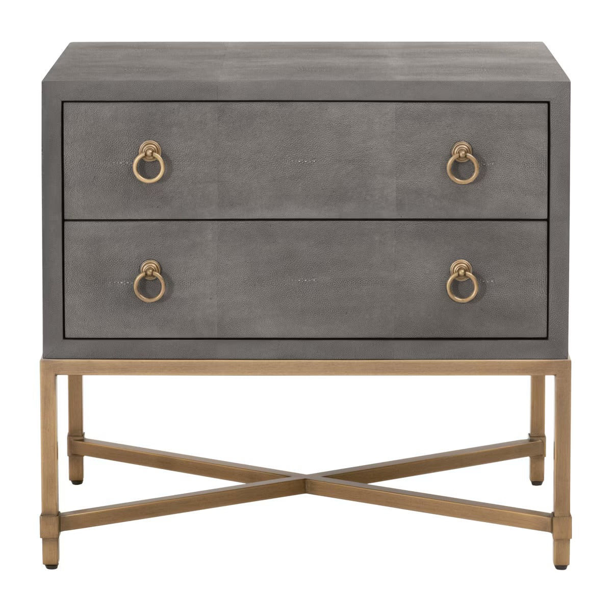 Essentials For Living Strand Shagreen 2-Drawer Nightstand ~ Gray Shagreen, Brushed Gold Hardware - Image 1