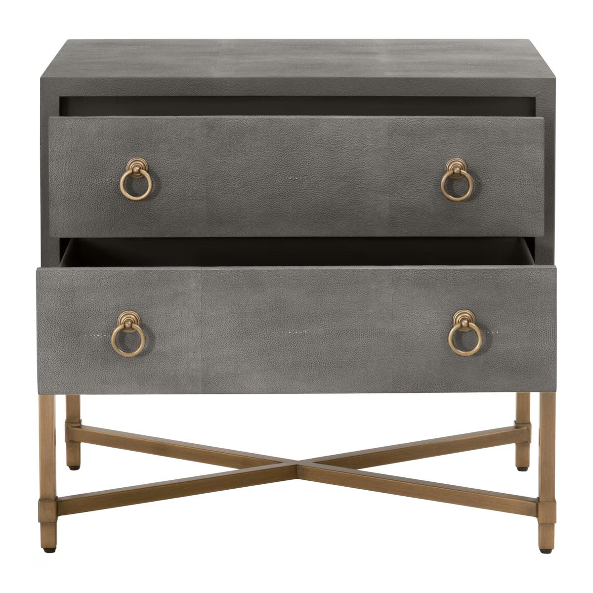 Essentials For Living Strand Shagreen 2-Drawer Nightstand ~ Gray Shagreen, Brushed Gold Hardware - Image 2