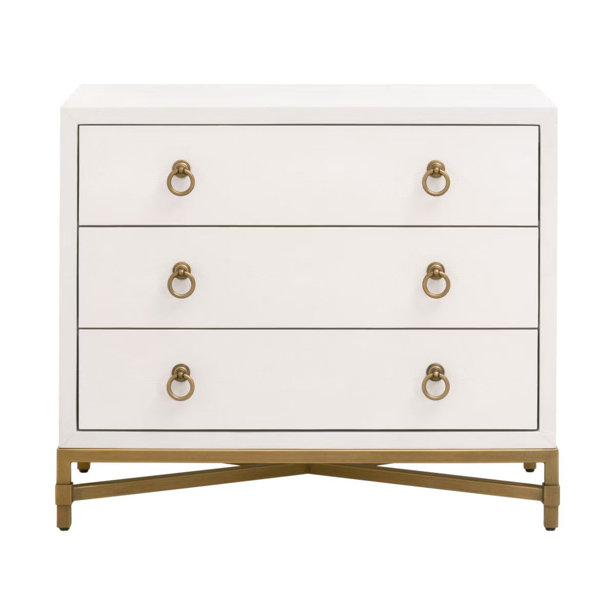 Essentials For Living Strand Shagreen 3-Drawer Nightstand~ Pearl Shagreen, Brushed Gold Hardware - Image 1