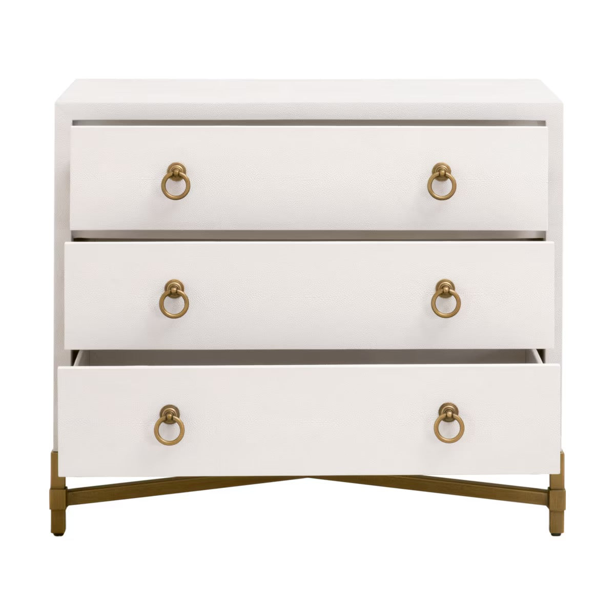 Essentials For Living Strand Shagreen 3-Drawer Nightstand~ Pearl Shagreen, Brushed Gold Hardware - Image 2