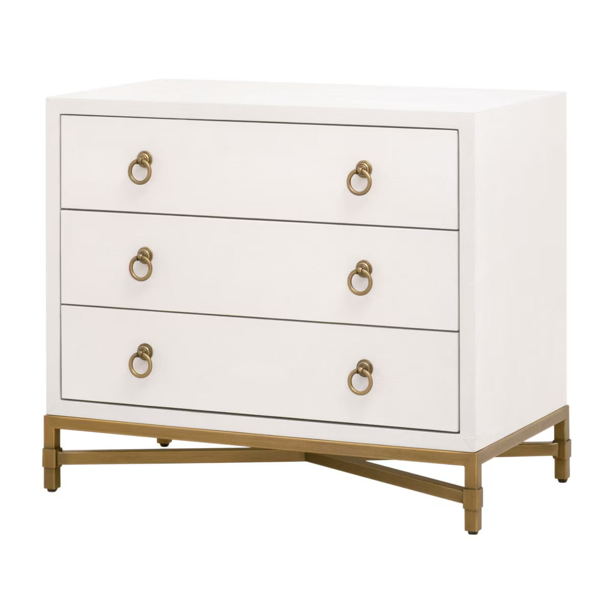 Essentials For Living Strand Shagreen 3-Drawer Nightstand~ Pearl Shagreen, Brushed Gold Hardware - Image 3