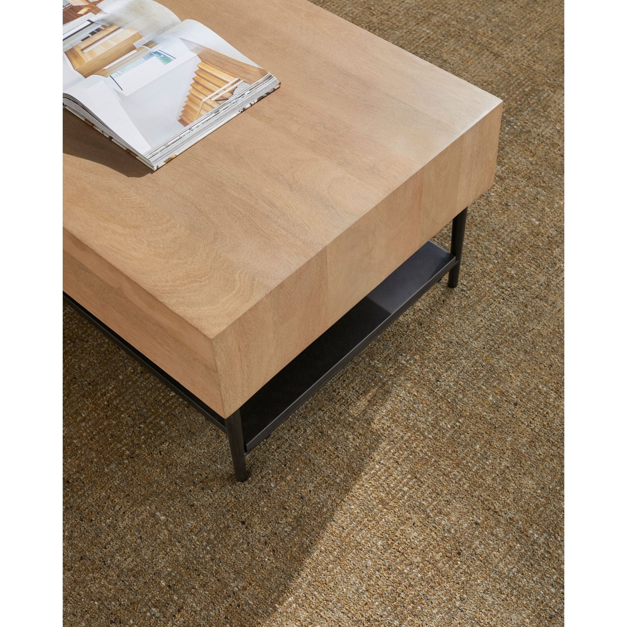 Surya Timo Modern Mango Wood and Iron Coffee Table - Image 3