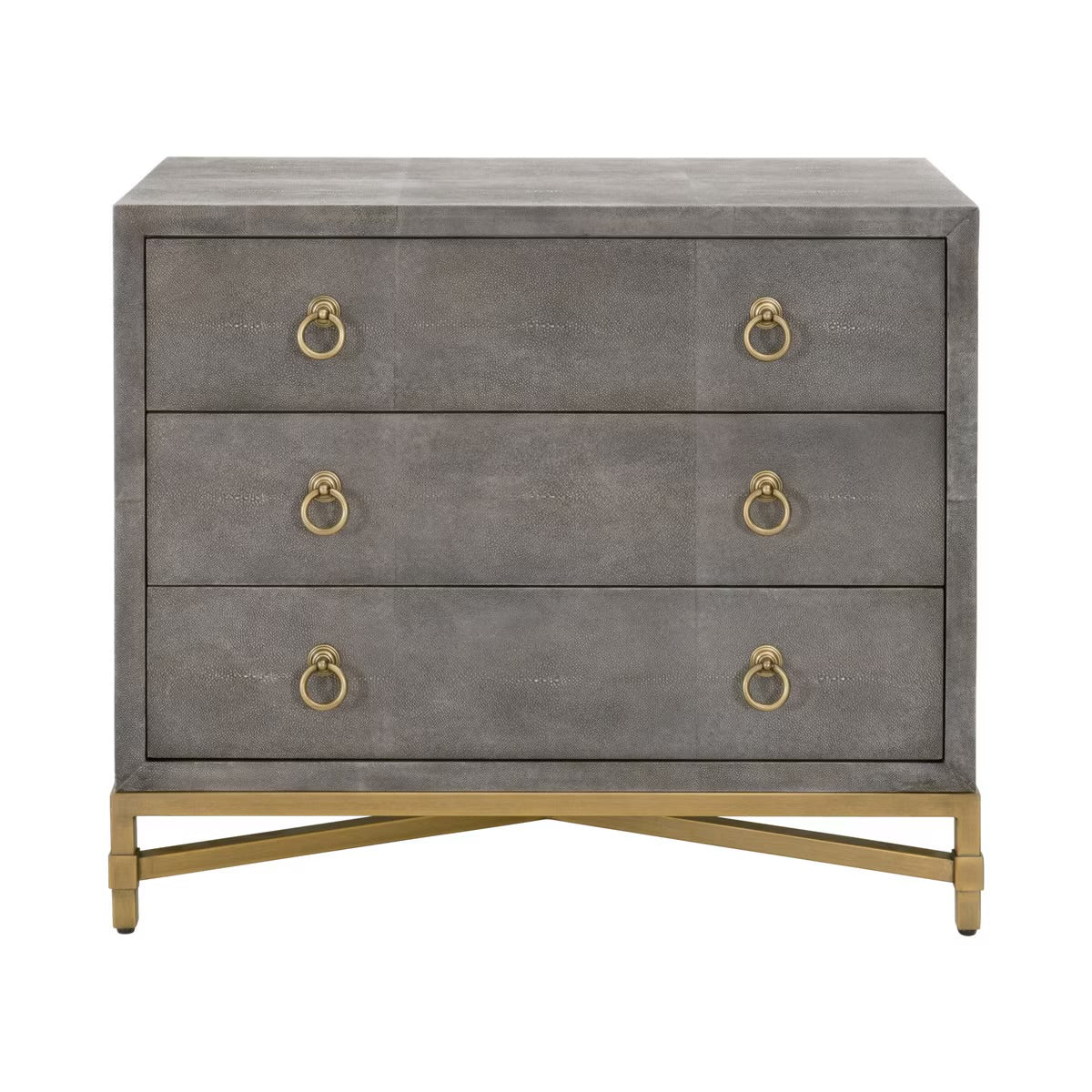 Essentials For Living Strand Shagreen 3-Drawer Nightstand ~ Gray Shagreen, Brushed Gold Hardware - Image 1