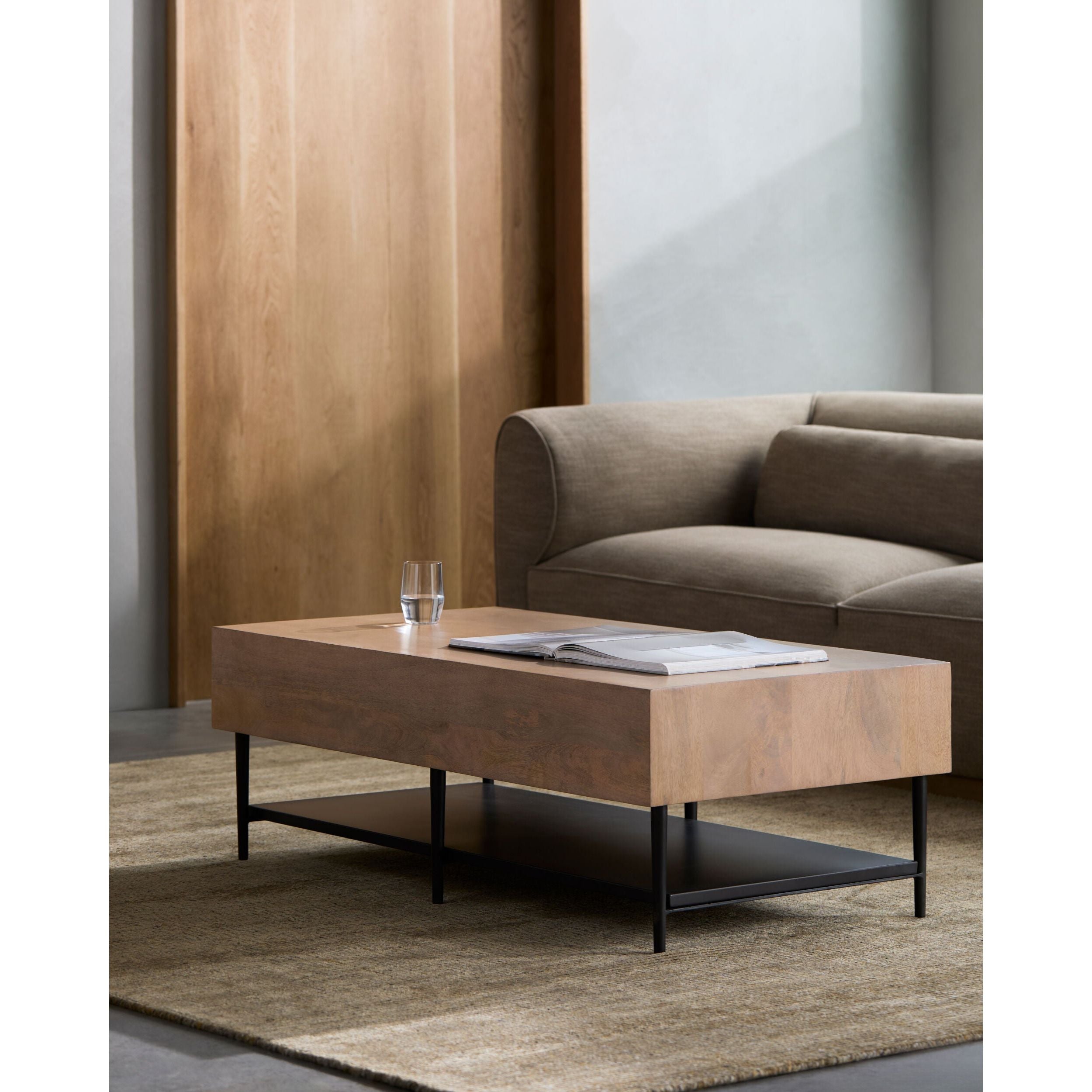 Surya Timo Modern Mango Wood and Iron Coffee Table - Image 1