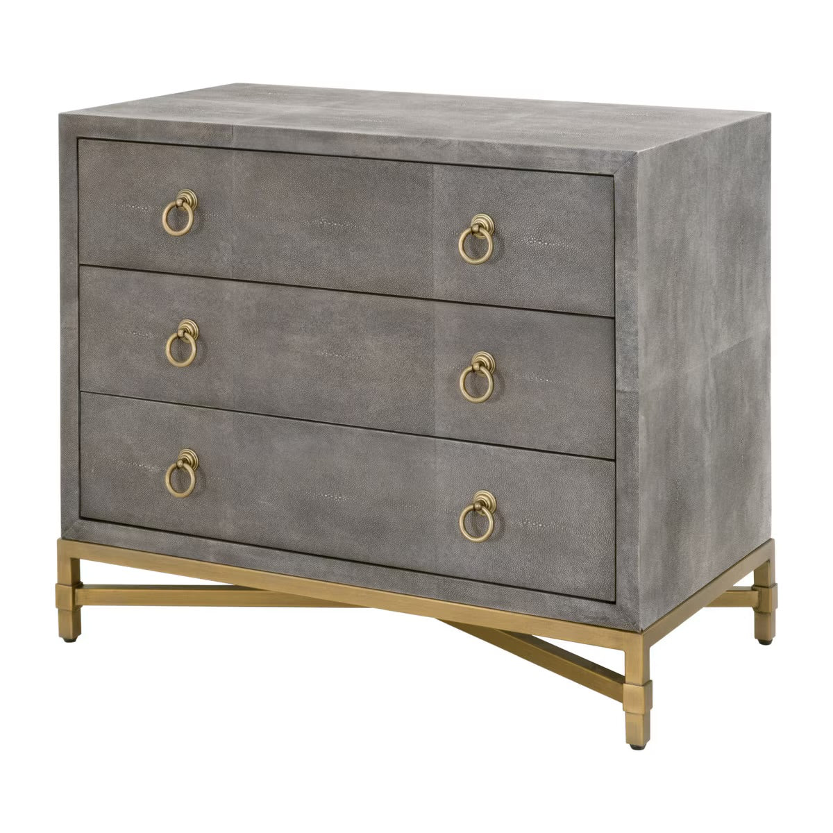 Essentials For Living Strand Shagreen 3-Drawer Nightstand ~ Gray Shagreen, Brushed Gold Hardware - Image 3