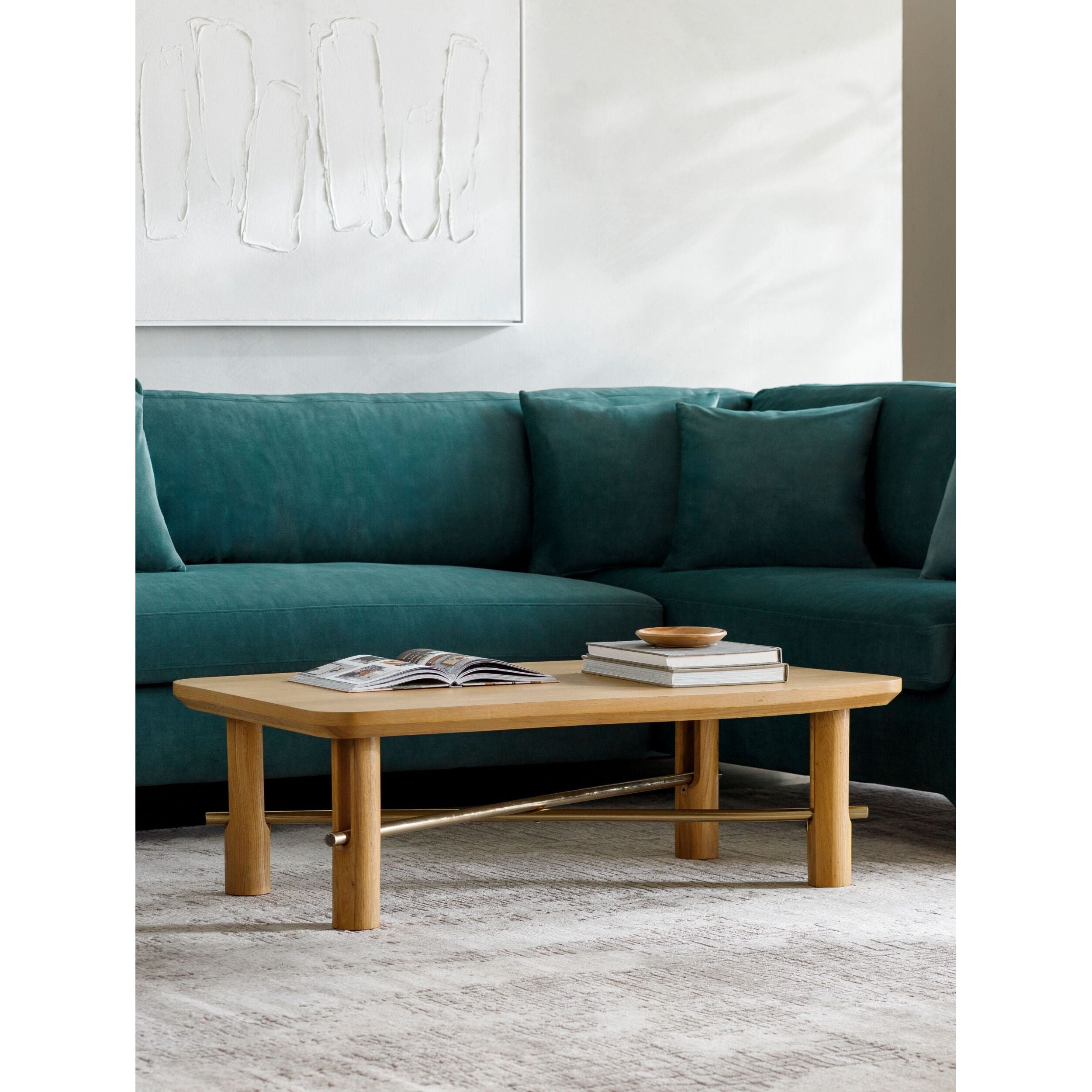 Surya Valdo Modern Natural Oak and Brass Coffee Table - Image 1