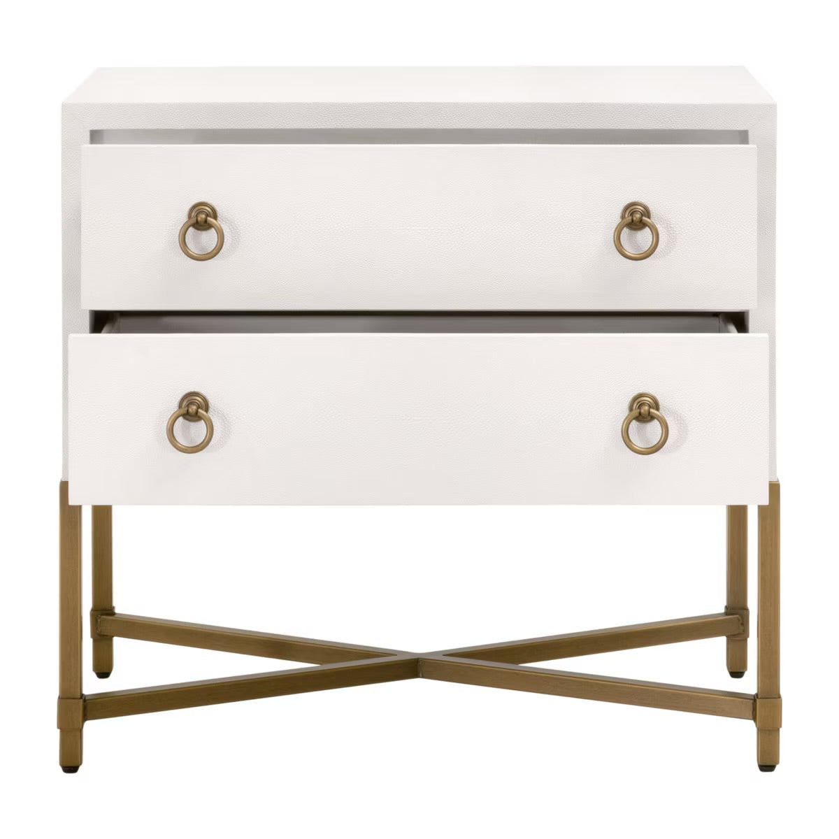 Essentials For Living Strand Shagreen 2-Drawer Nightstand ~ Pearl Shagreen, Brushed Gold Hardware - Image 2