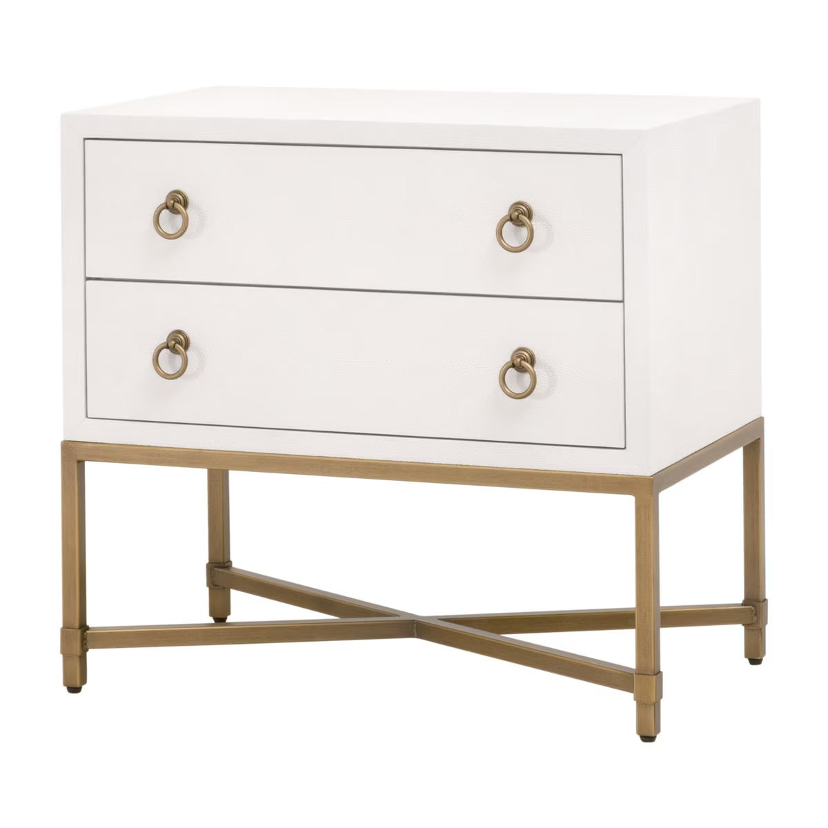 Essentials For Living Strand Shagreen 2-Drawer Nightstand ~ Pearl Shagreen, Brushed Gold Hardware - Image 3