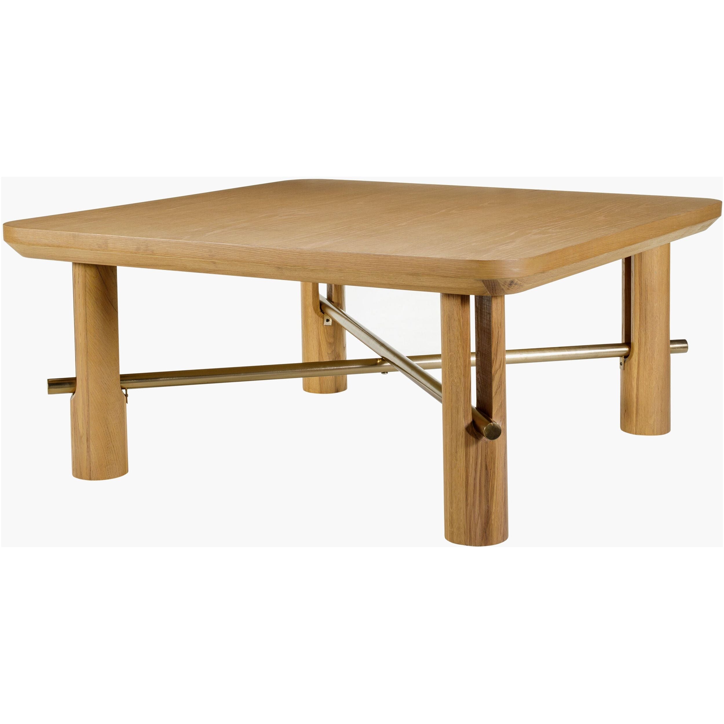 Surya Valdo Modern Natural Oak and Brass Square Coffee Table - Image 1