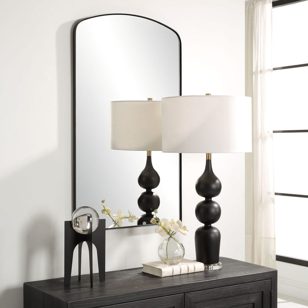 Uttermost Tordera Satin Black Sleek Steel Framed Arch Mirror - Image 2