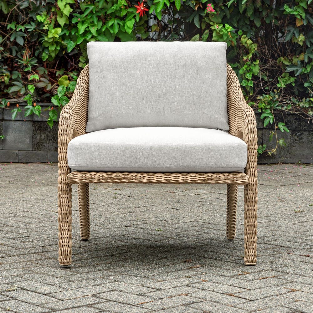 Uttermost Kavali Honey All Weather Outdoor Lounge Chair With Oyster White Plush Cushion - Image 2