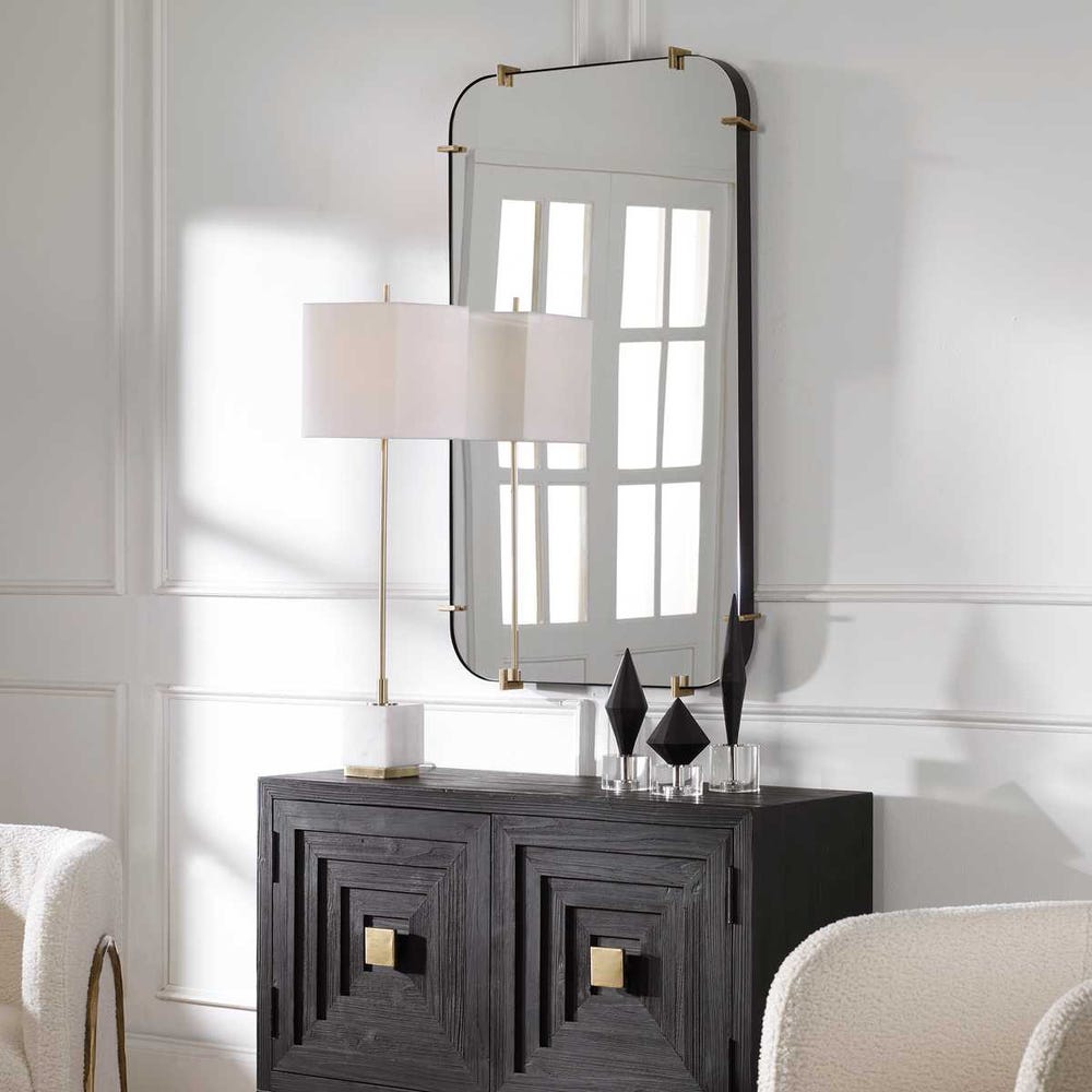 Uttermost Pali Black Iron With Antique Gold Rounded Corners Mirror - Image 3