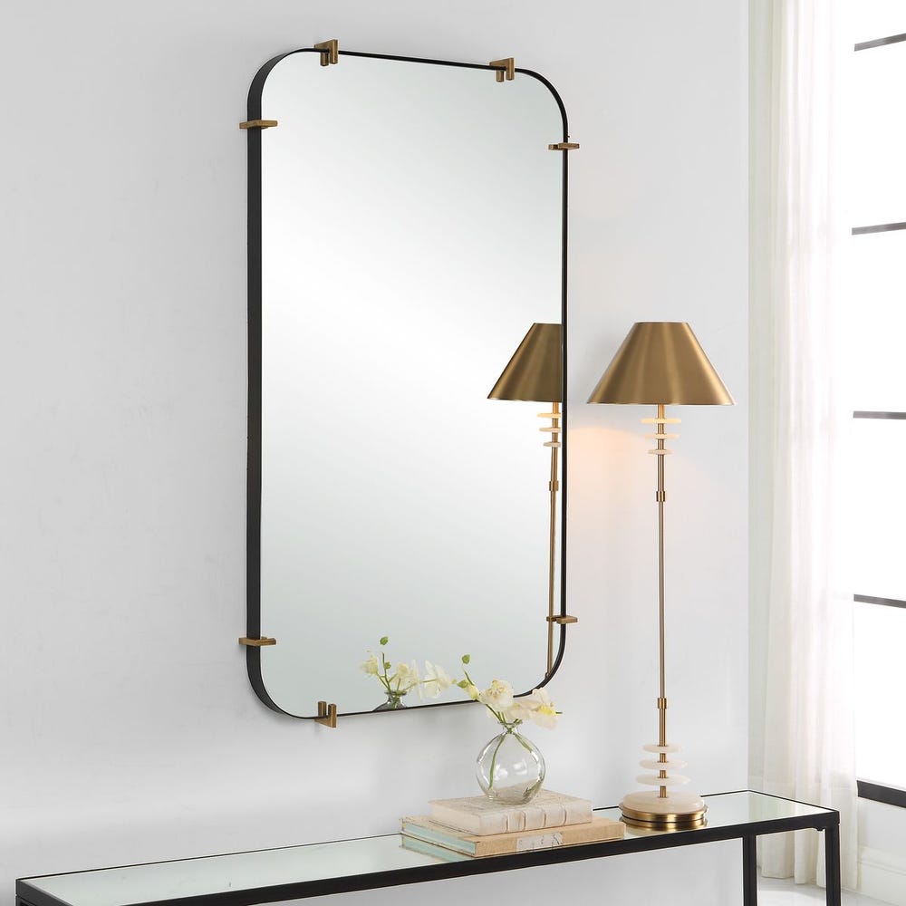 Uttermost Pali Black Iron With Antique Gold Rounded Corners Mirror - Image 1