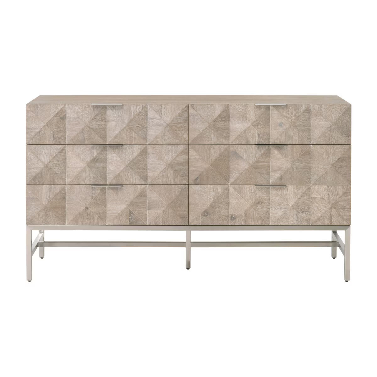 Essentials For Living Atlas 6-Drawer Double Dresser ~ Natural Gray Acacia Wood With  Brushed Stainless Steel Hardware ~ LIMITED QUANTITY! ~ 1 LEFT - Image 1