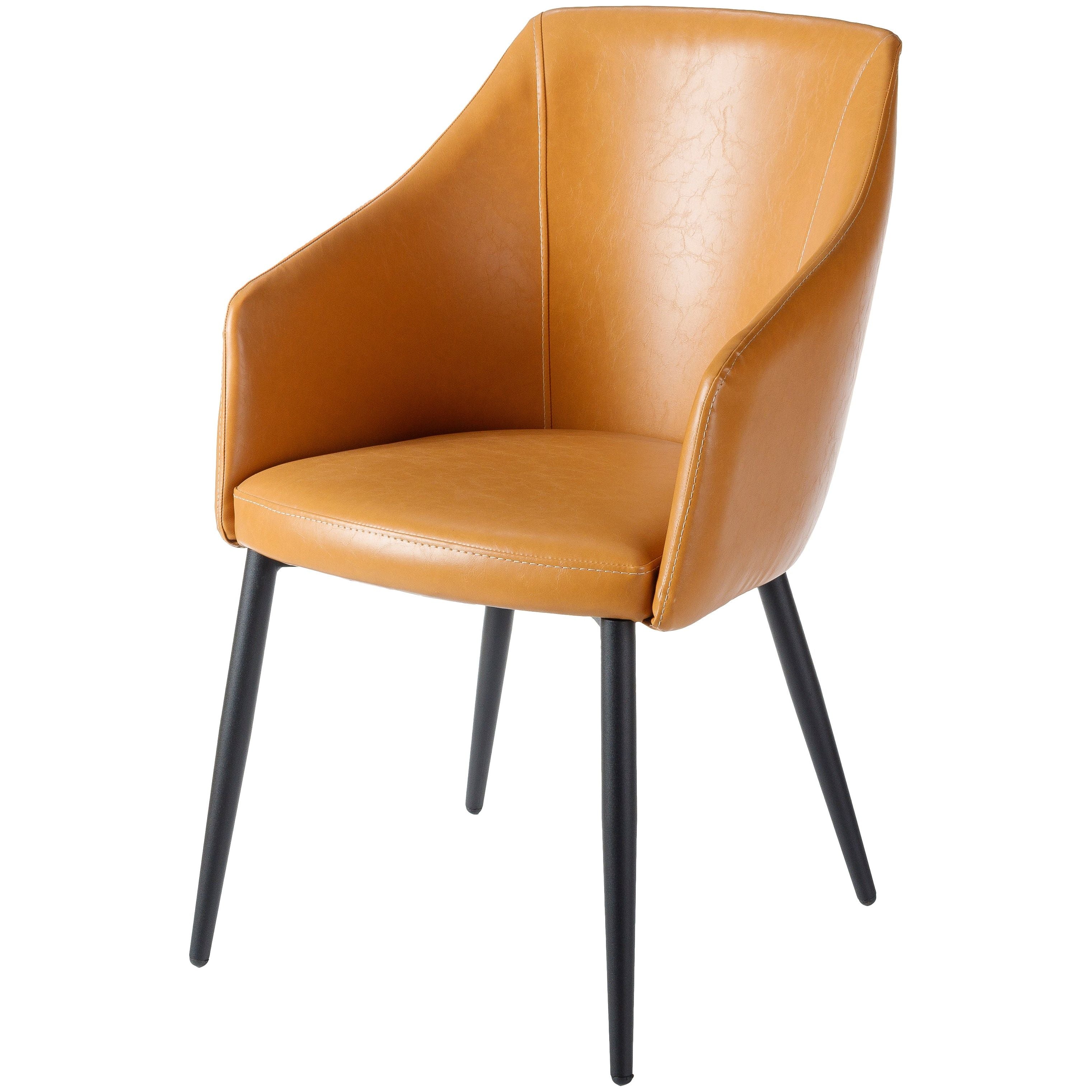Surya Milford Modern SET OF 2 Faux Cognac Leather Dining Chairs With Black Metal Legs - Image 2