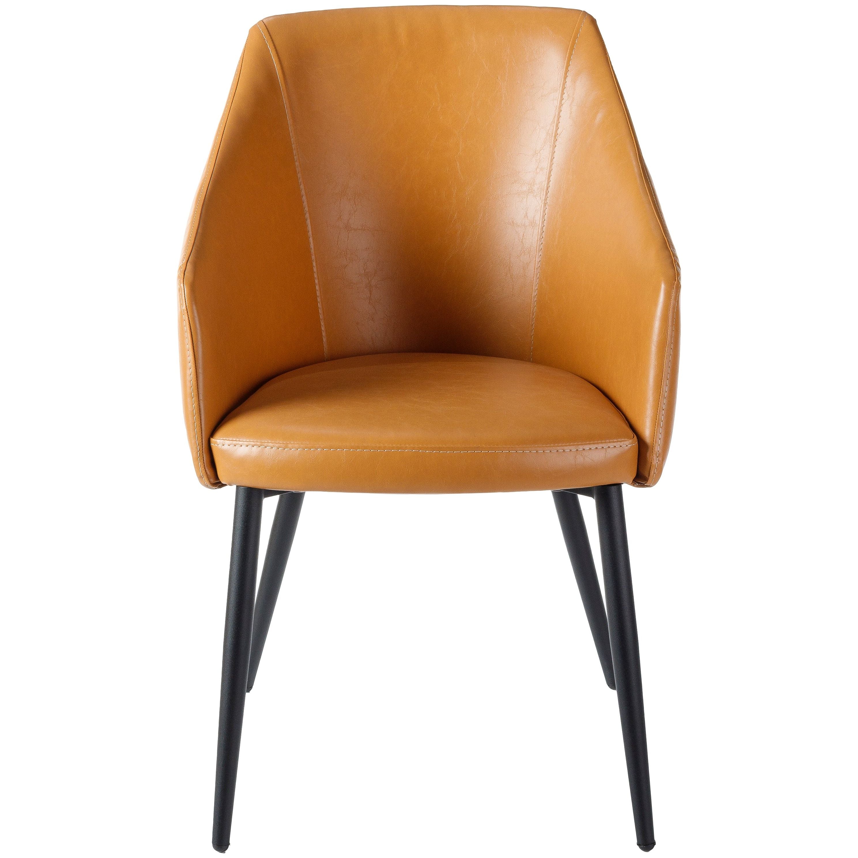 Surya Milford Modern SET OF 2 Faux Cognac Leather Dining Chairs With Black Metal Legs - Image 3