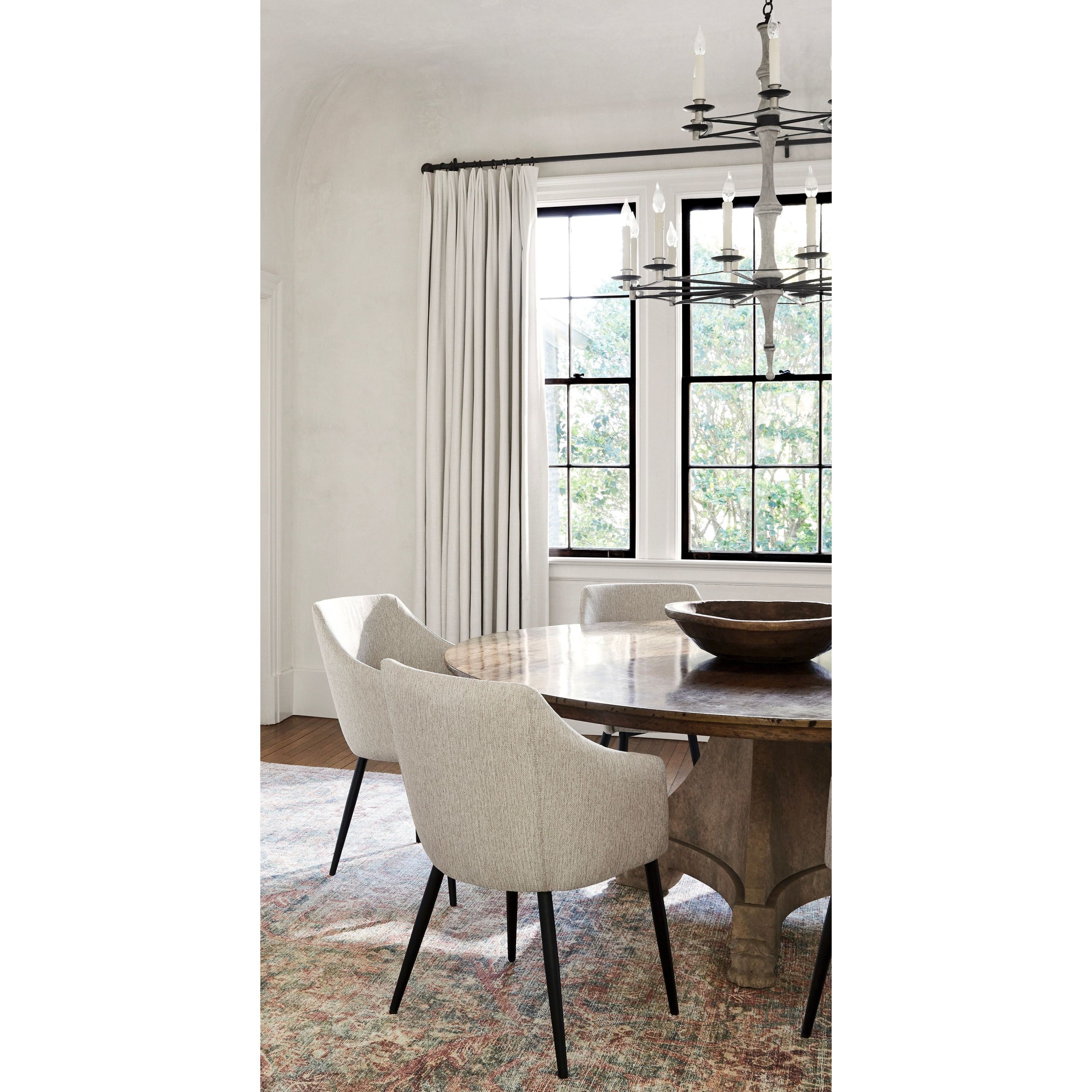 Surya Milford Modern SET OF 2 Oatmeal Jacquard Dining Chairs With Black Metal Legs - Image 3