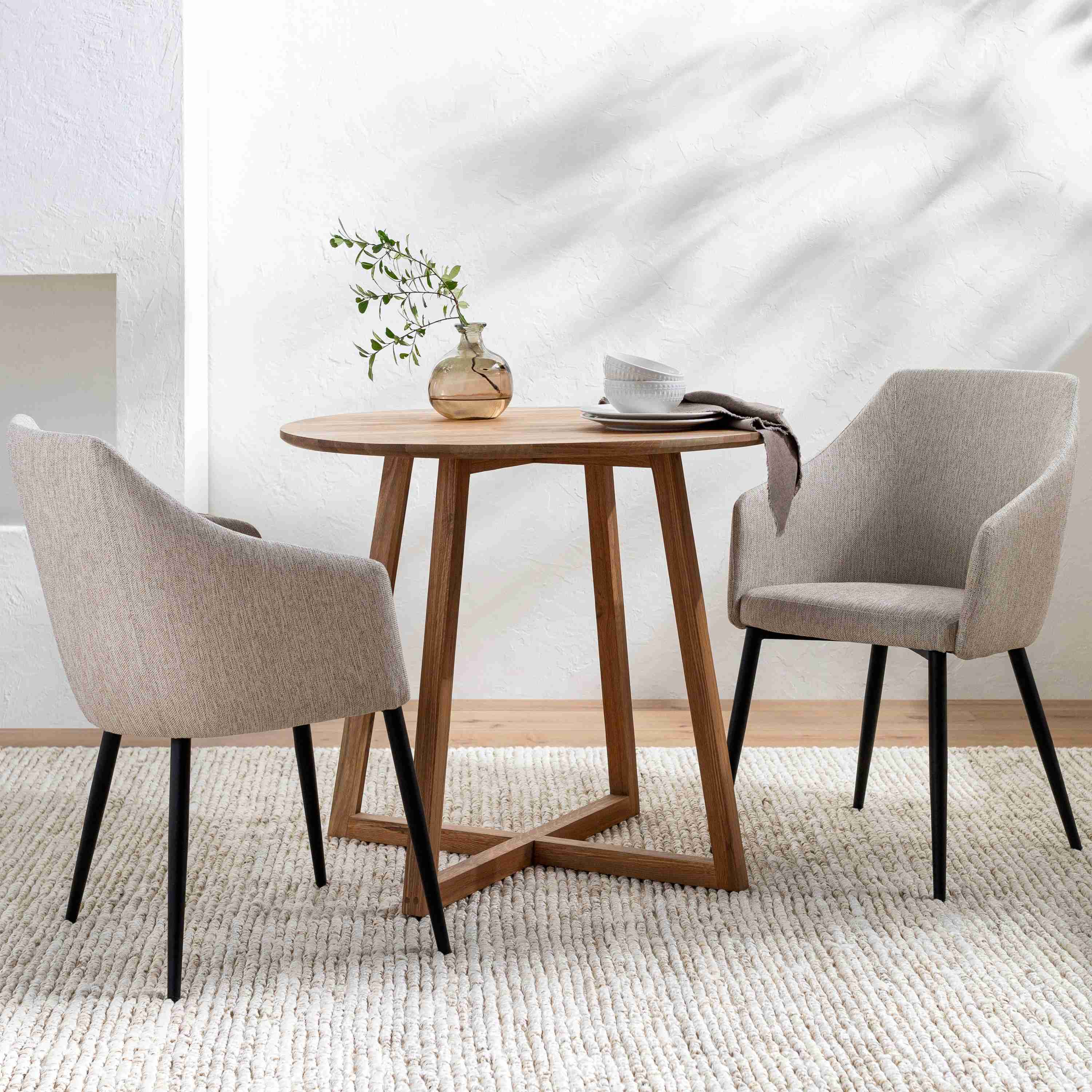 Surya Milford Modern SET OF 2 Oatmeal Jacquard Dining Chairs With Black Metal Legs - Image 2