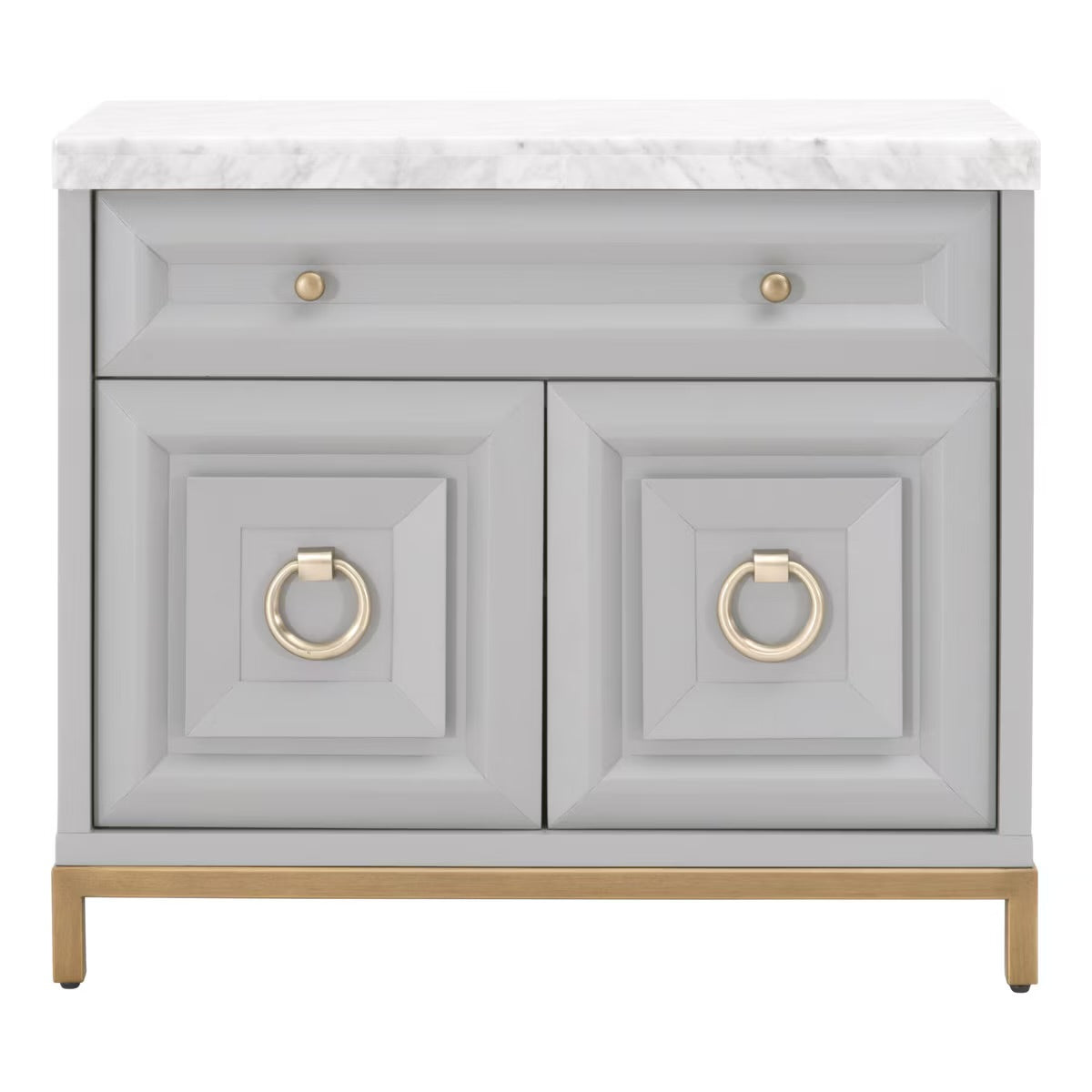 Essentials For Living Azure Media Chest ~ Dove Gray, White Carrera Marble With Brushed Gold Hardware - Image 1
