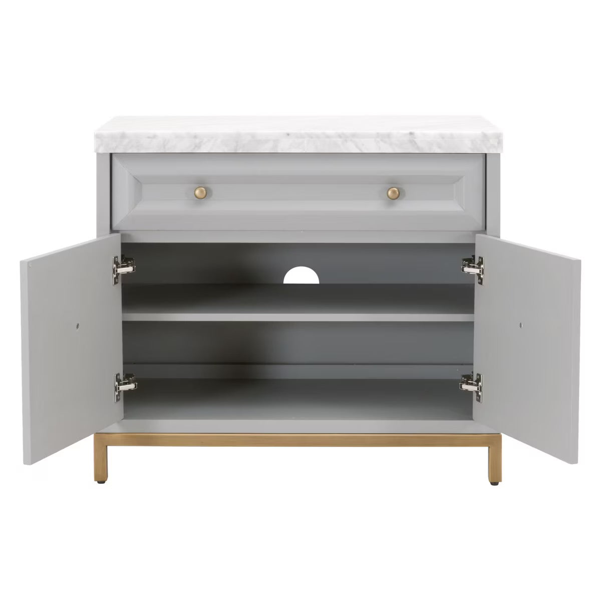 Essentials For Living Azure Media Chest ~ Dove Gray, White Carrera Marble With Brushed Gold Hardware - Image 2