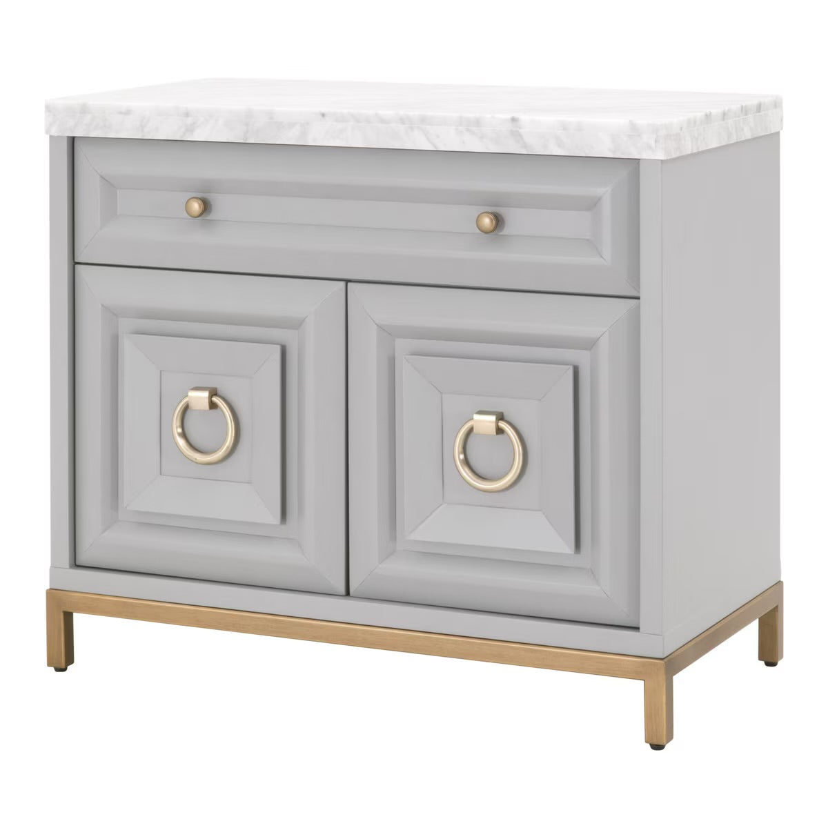 Essentials For Living Azure Media Chest ~ Dove Gray, White Carrera Marble With Brushed Gold Hardware - Image 3