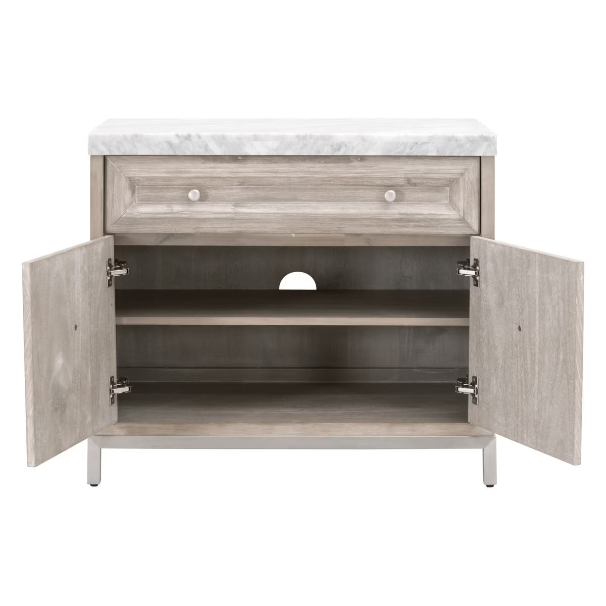 Essentials For Living Azure Media Chest ~ Natural Gray Acacia, White Carrera Marble With Brushed Stainless Steel Hardware - Image 2