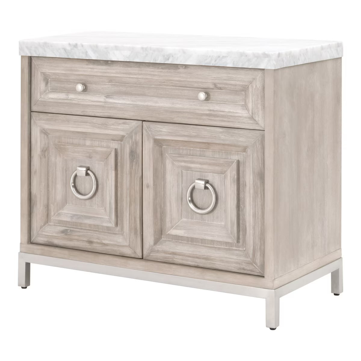 Essentials For Living Azure Media Chest ~ Natural Gray Acacia, White Carrera Marble With Brushed Stainless Steel Hardware - Image 3