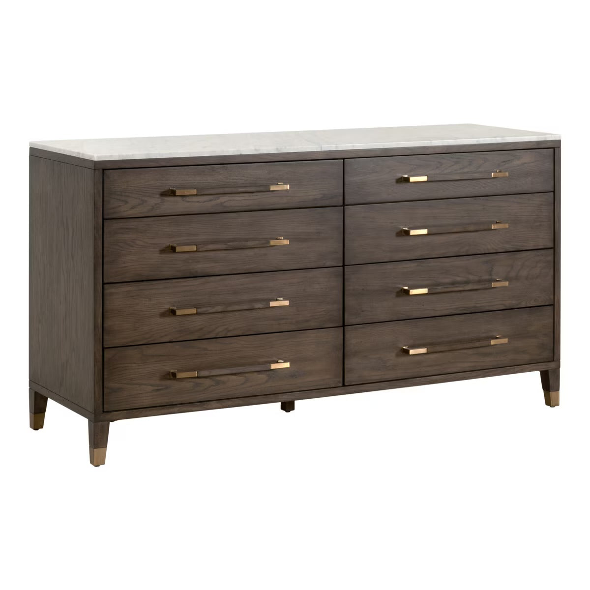 Essentials For Living Cambria 8-Drawer Double Dresser ~ Dutch Brown Oak, Bianco Marble With Aged Brass Hardware - Image 3