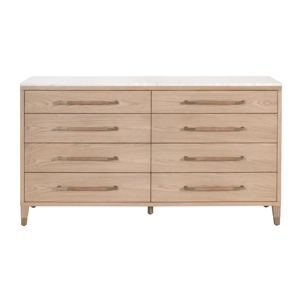 Essentials For Living Cambria 8-Drawer Double Dresser ~ Natural Oak, Bianco Marble With Aged Brass Hardware - Image 1