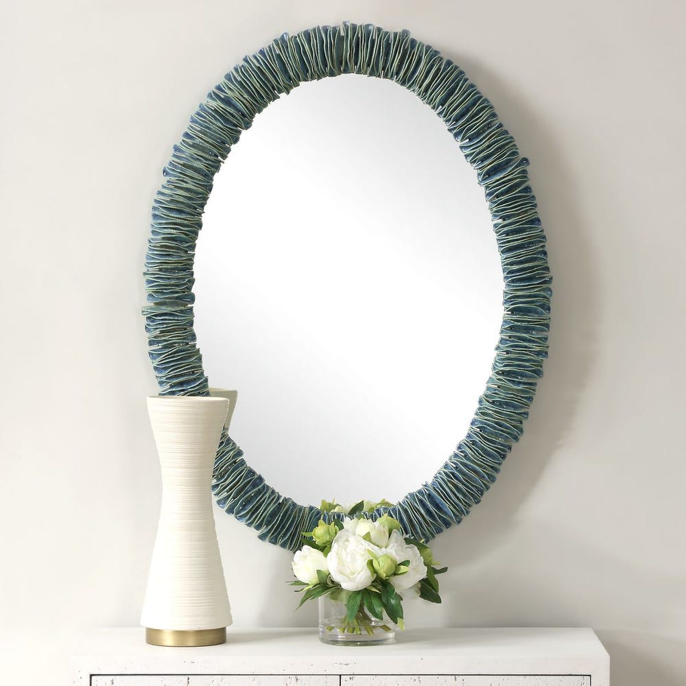 Uttermost Bonaire Teal Blue Oval Mirror - Image 1